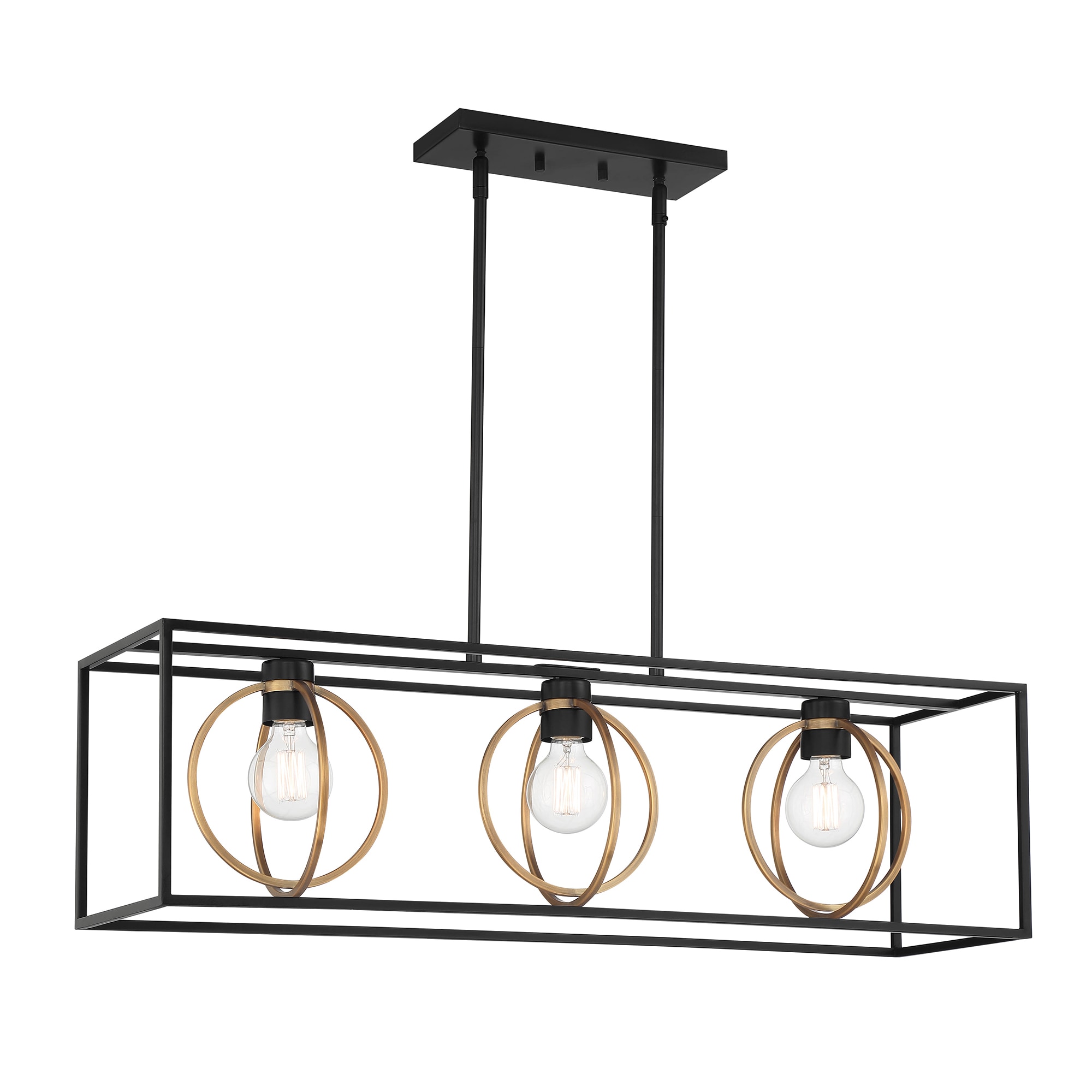 Kew Gardens Modern Industrial Matte Black 3-Light Island