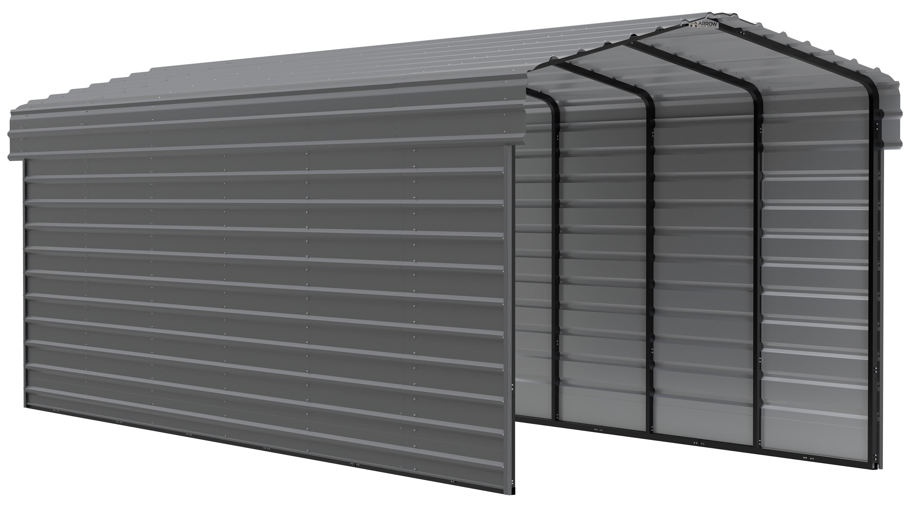 Charcoal Steel Peak Carport with 2-Sided Enclosure
