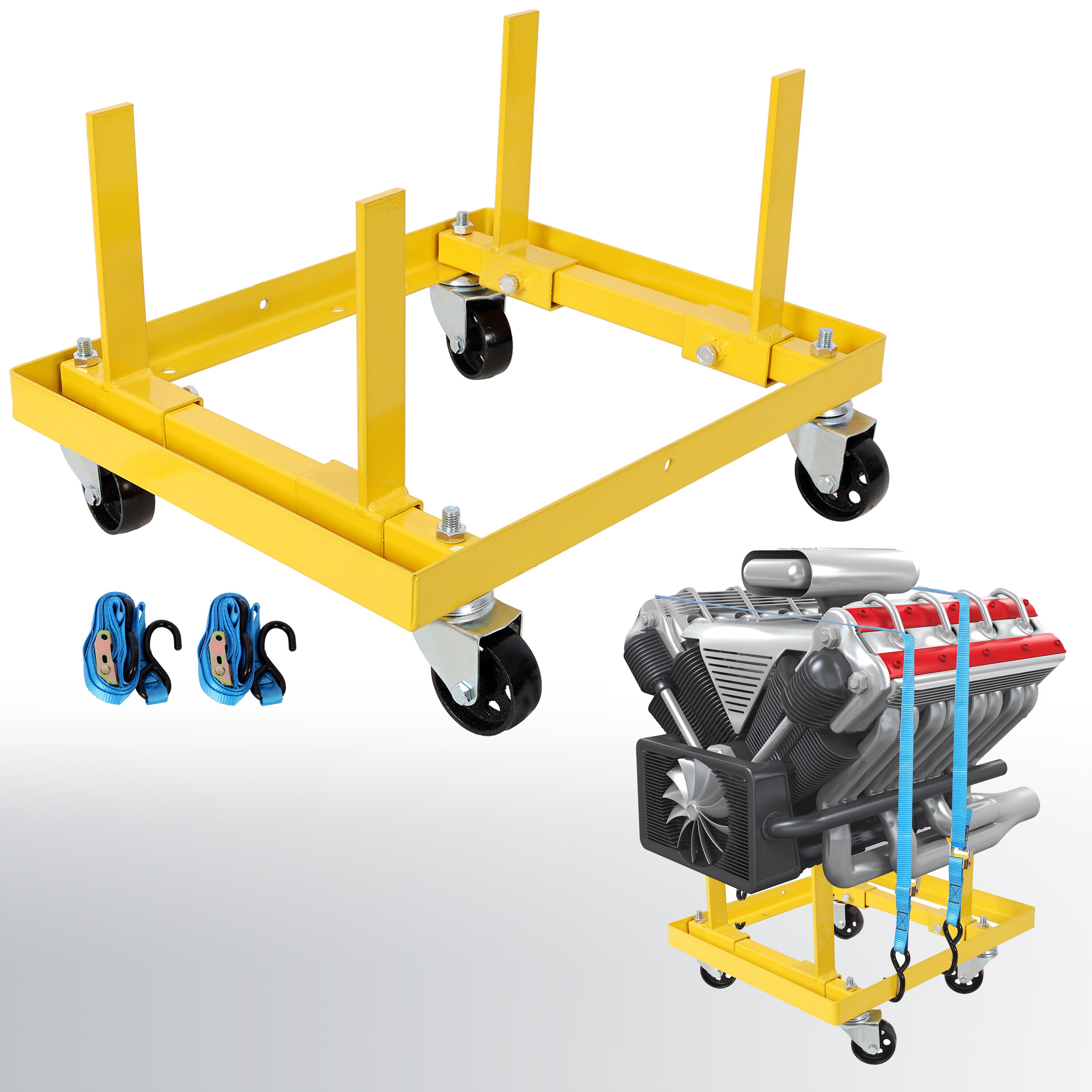 Tatayosi XH-5P276704 750lbs Rolling Engine Stand;Adjustable Width And Length; with 2pcs Buckle Straps;Yellow