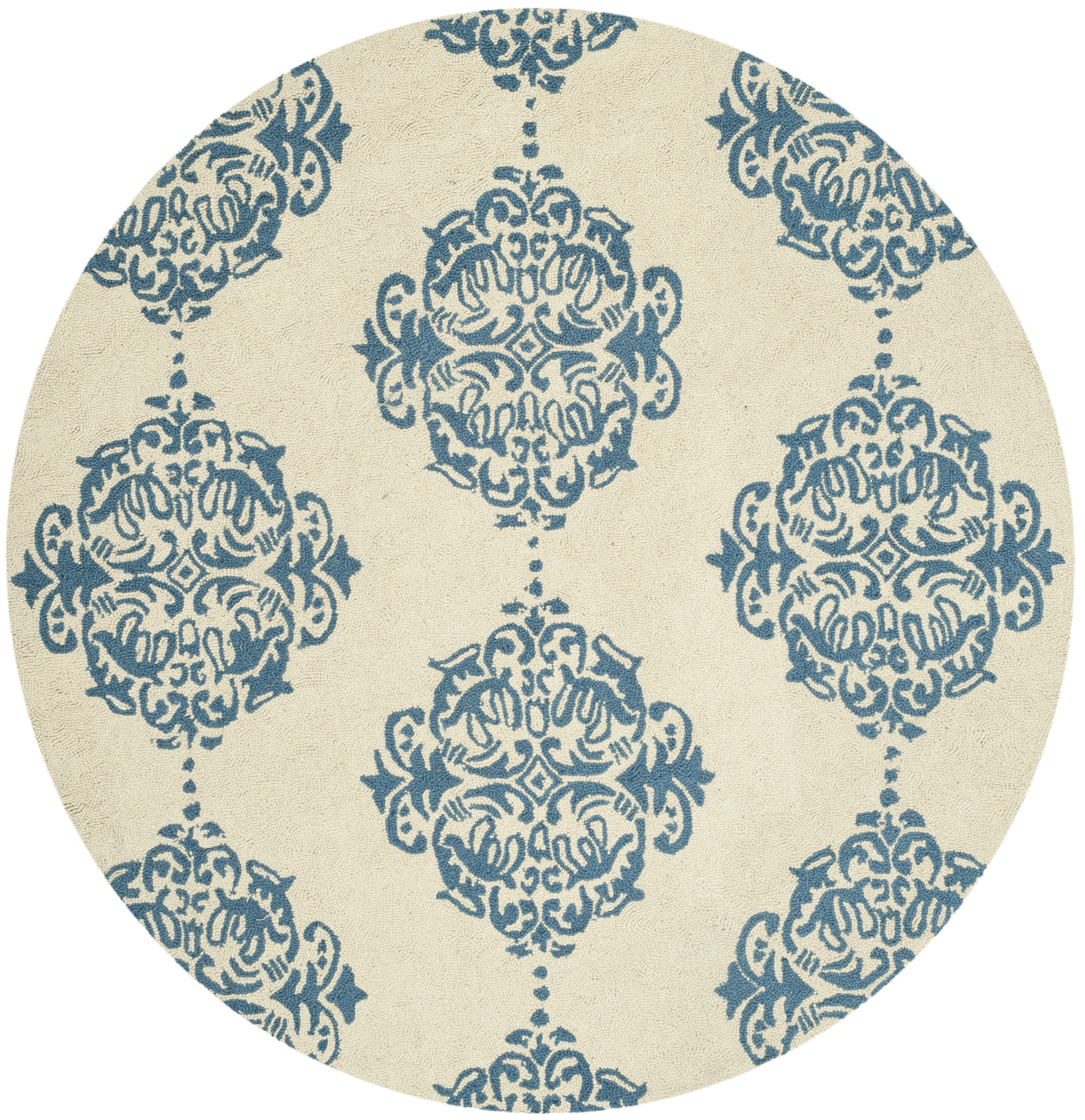Safavieh HK145A-5R Chelsea Damask 5 x 5 (ft) Tufted Wool Ivory/Blue Round Indoor Damask Area rug