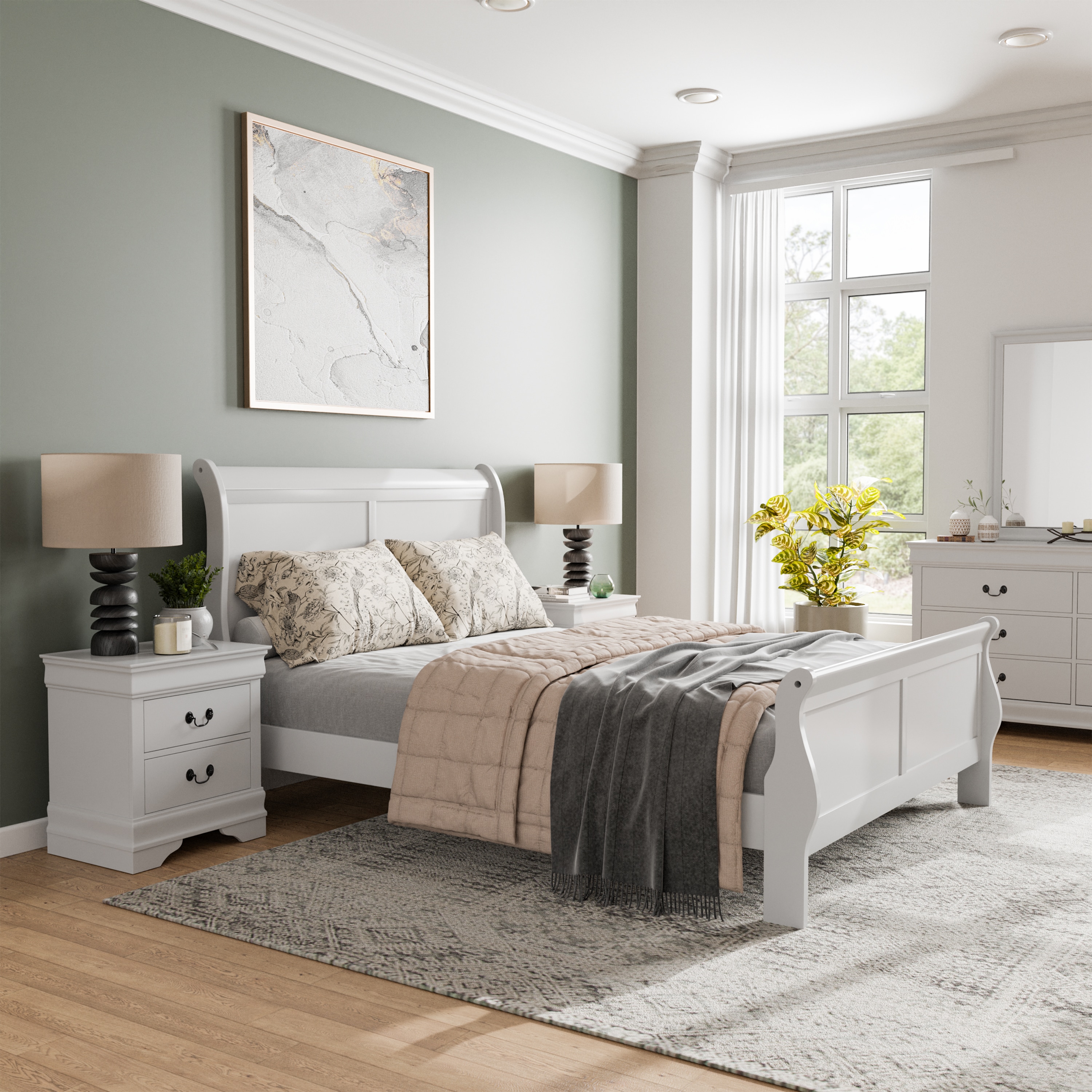 Furniture of America EC-7866WH-Q-2NS Burkhart White Queen Bedroom Set