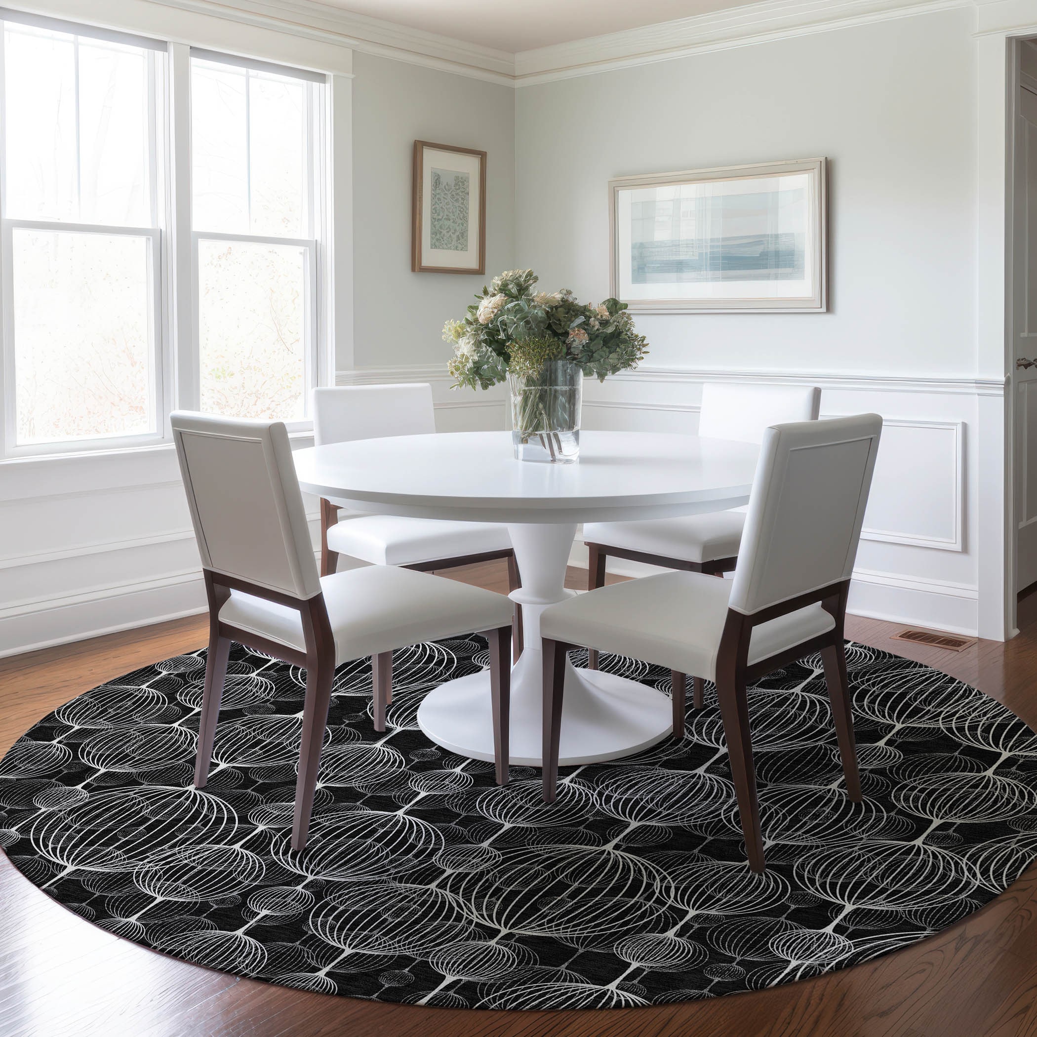 Addison Rugs ACN732BK8RO Chantille ACN732BK 8 x 8 (ft) Polyester Black Round Indoor/Outdoor Geometric Machine washable Area rug