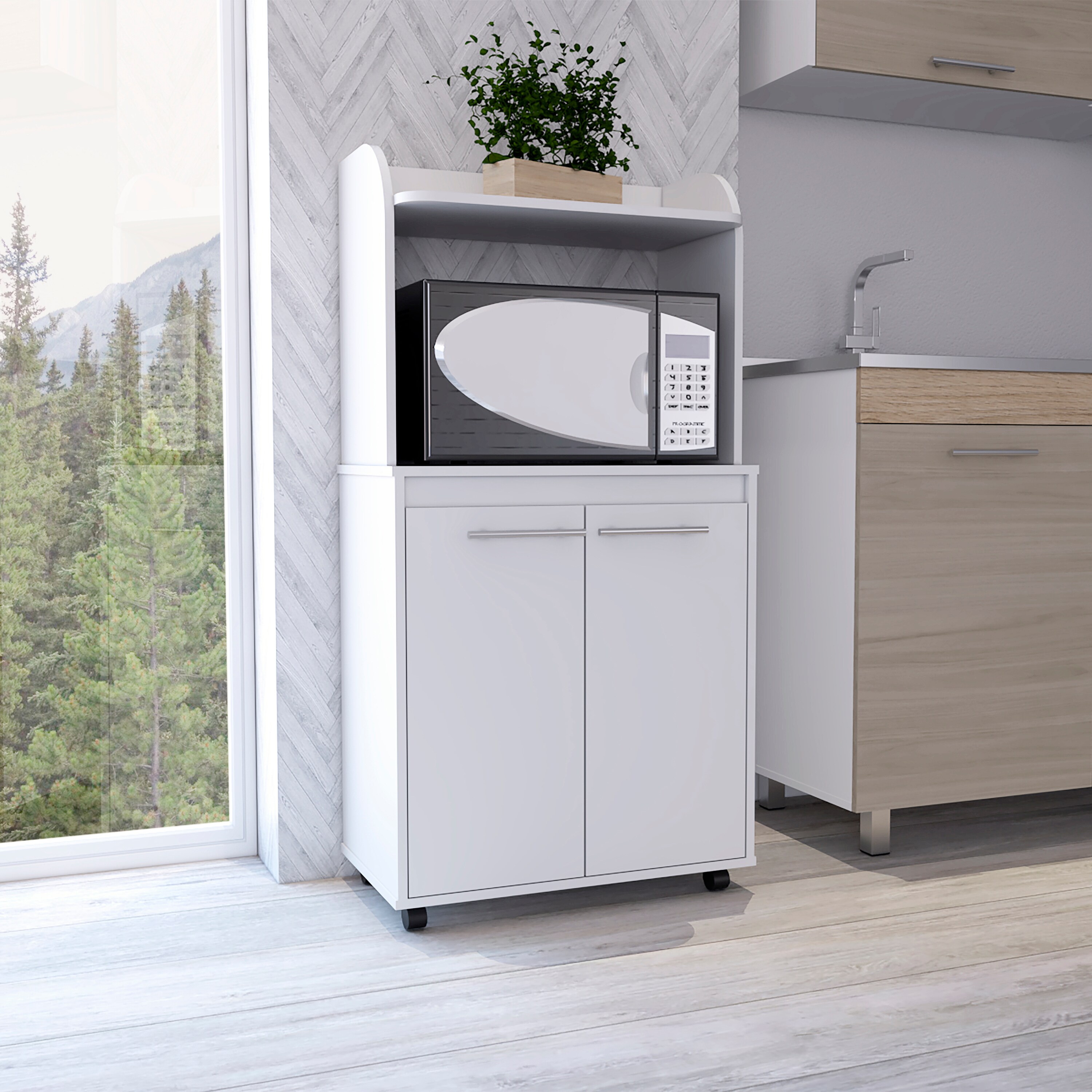 Miki Shinly Black Mdf Base with Mdf Top Rolling Kitchen Island (24.89-in x 14.19-in x 49.23-in)