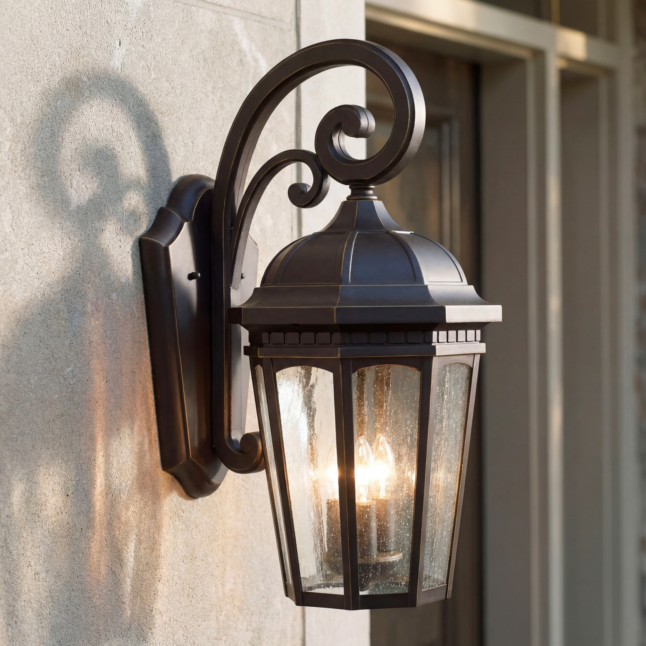 Kichler Courtyard 3 -Light 22.25-in H Oil-rubbed Bronze Hardwired Outdoor Wall Light