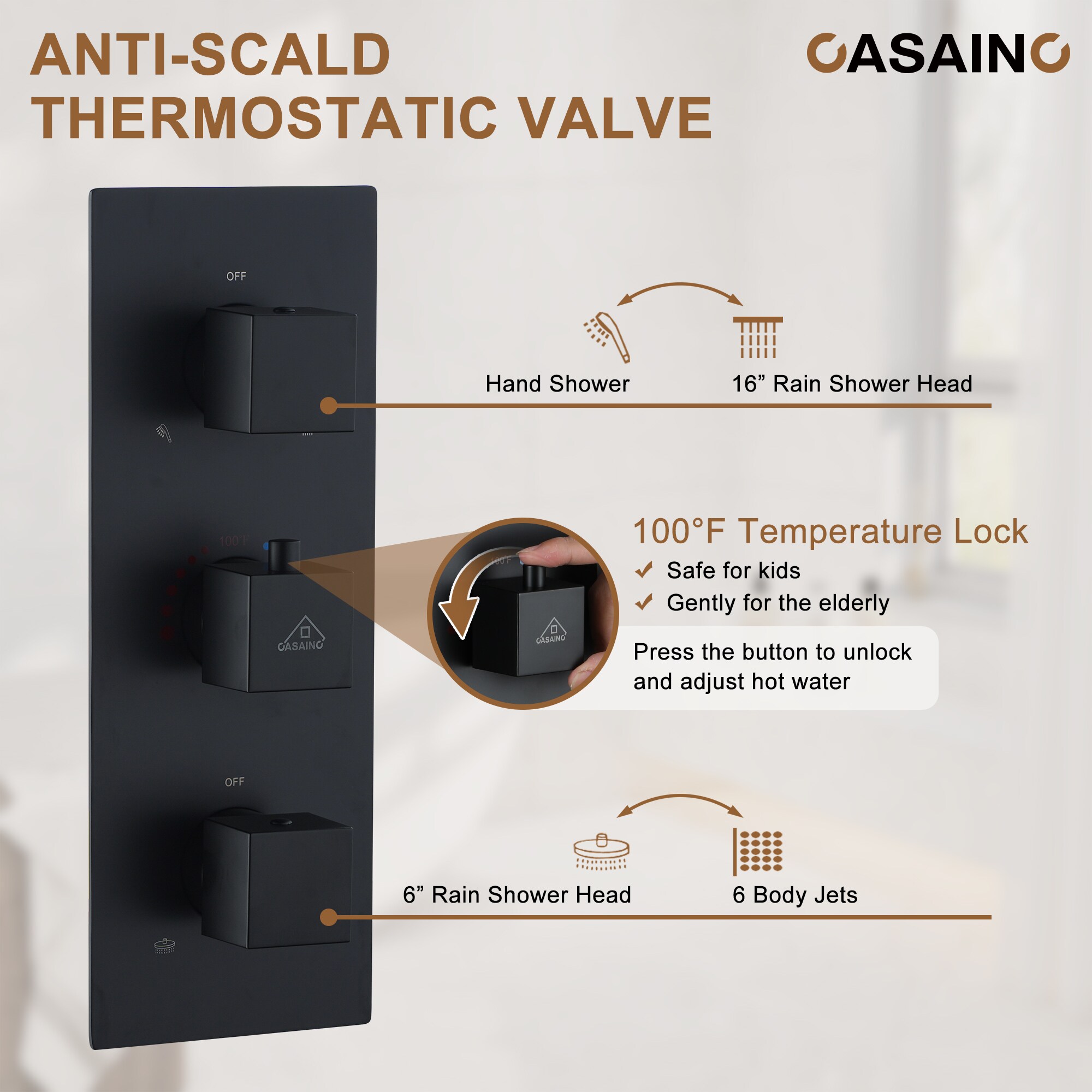 CASAINC KCHS0019-16MB Showerhead-Bar-Panels - View #10