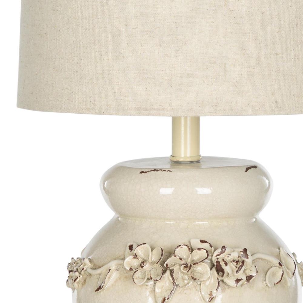 Tuscan Inspired Cream Ceramic Vase Table Lamp Set with Linen Shade