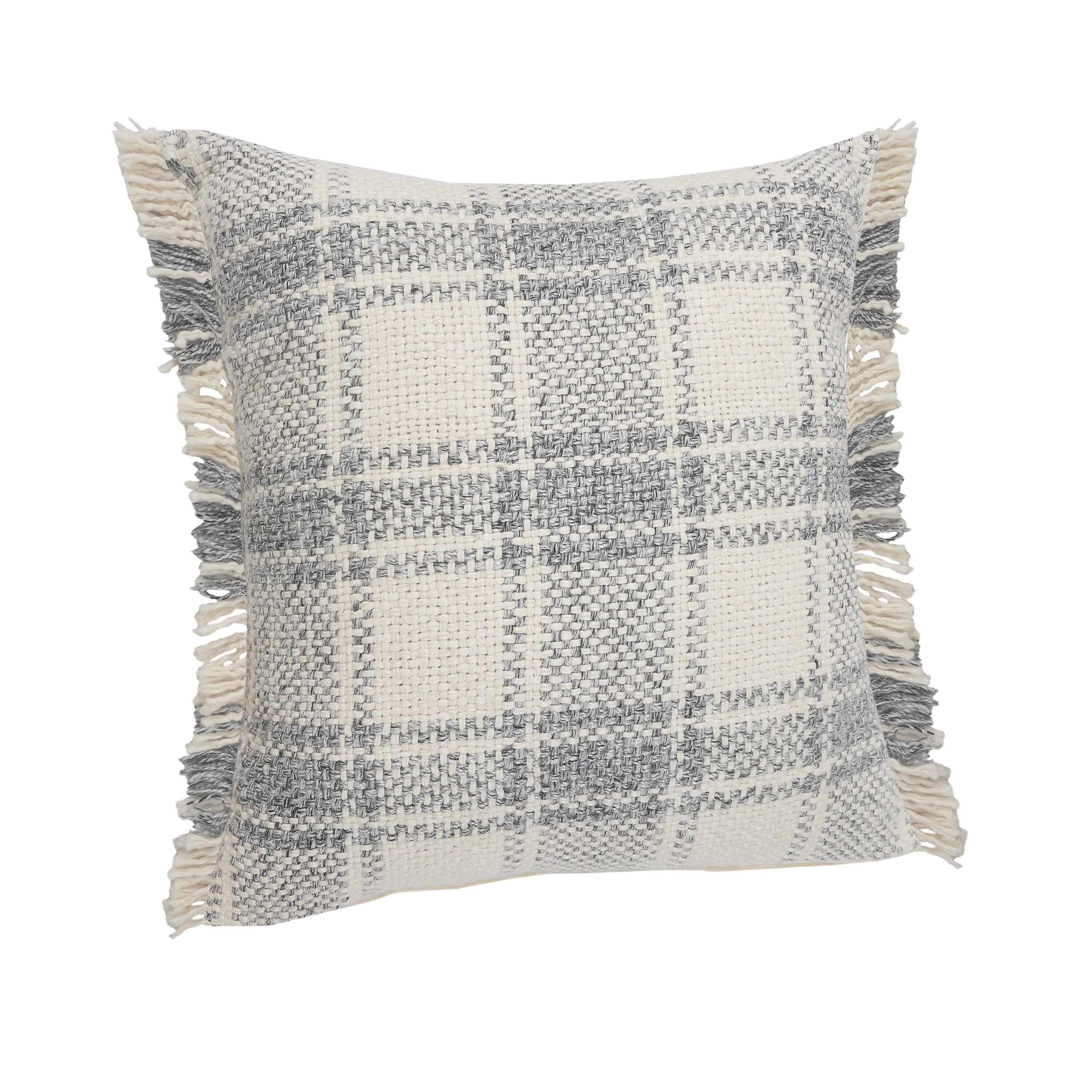 LR Home Charcoal Gray Solid Fringed Throw Pillow, 20 x 20