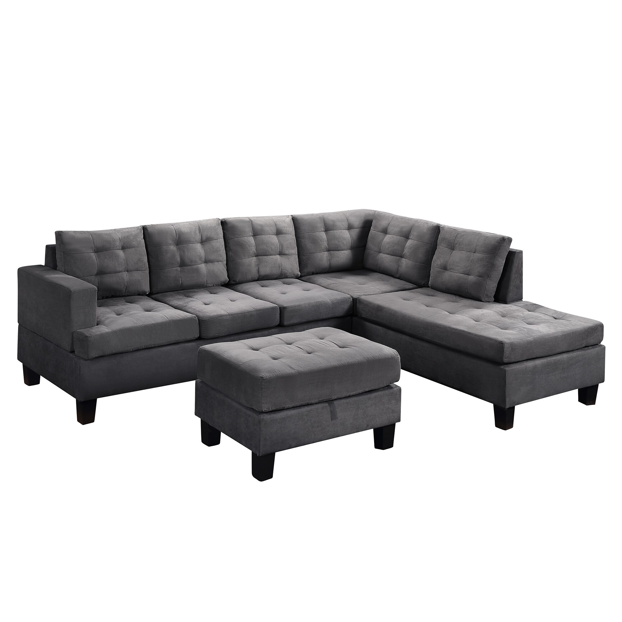 CASAINC Grey Upholstery Sectional Sofa with Storage Ottoman and Thick ...