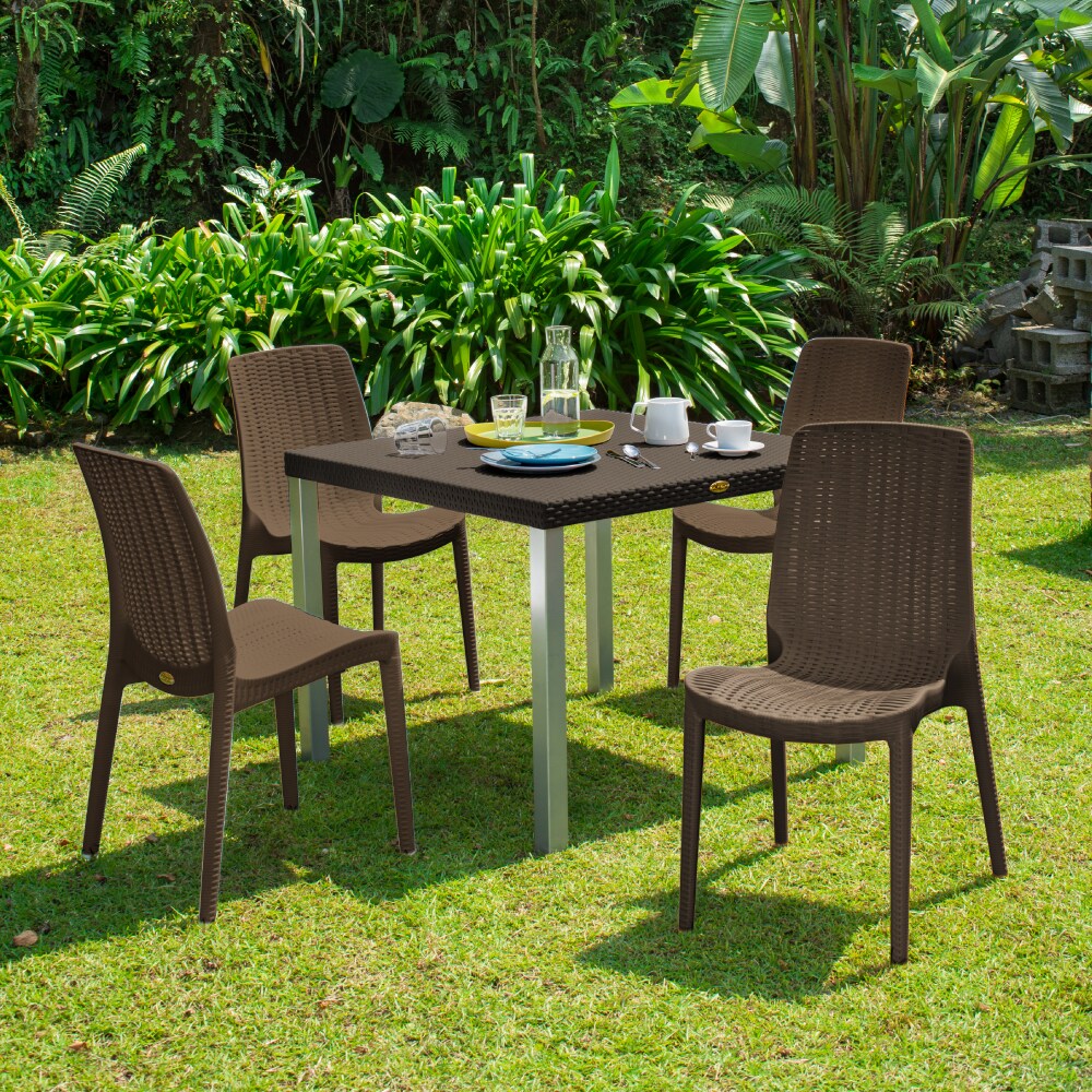 Lagoon 5-Piece Brown Patio Dining Set Resin Square Table with 4 ...