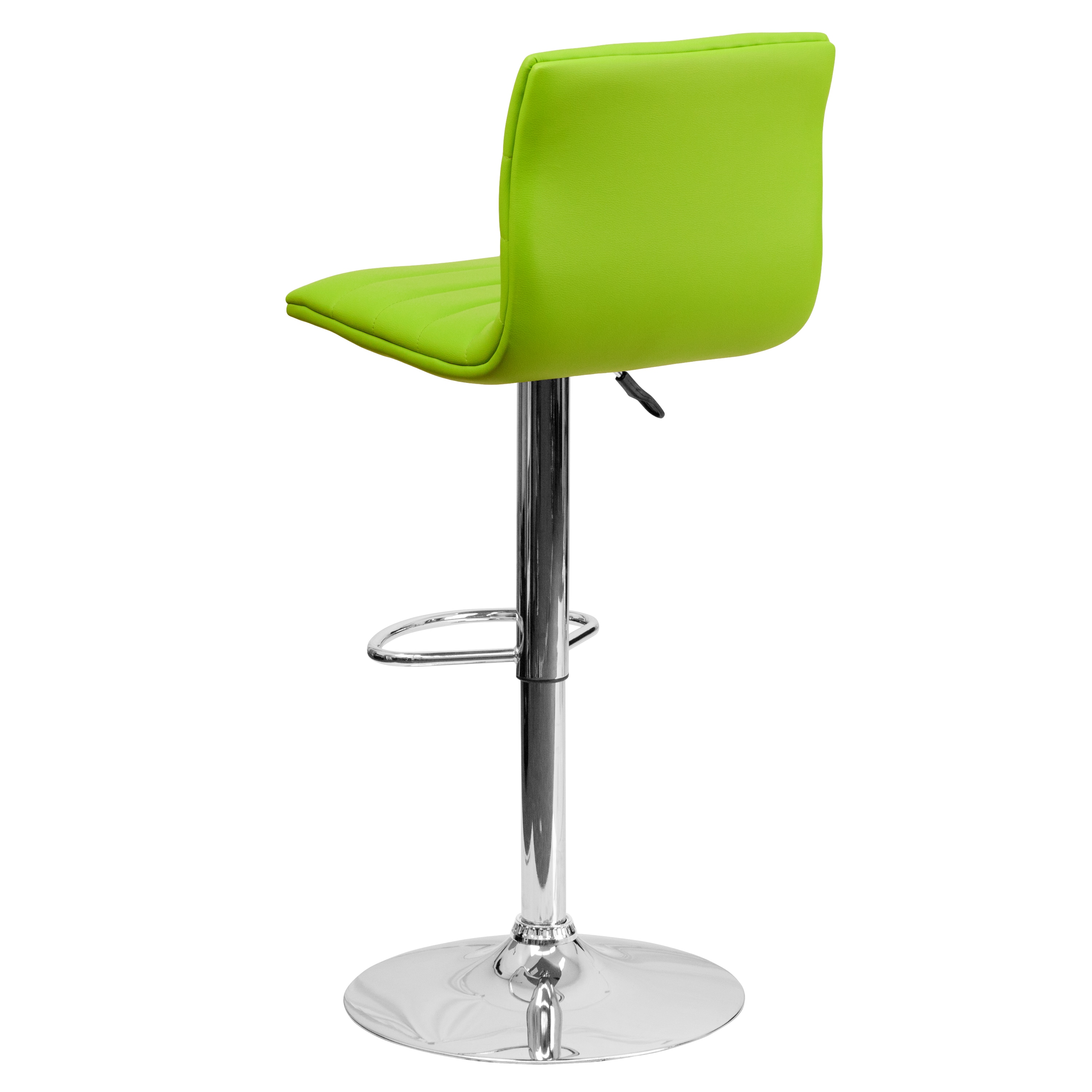 Modern Green Vinyl Adjustable Swivel Bar Stool with Chrome Base