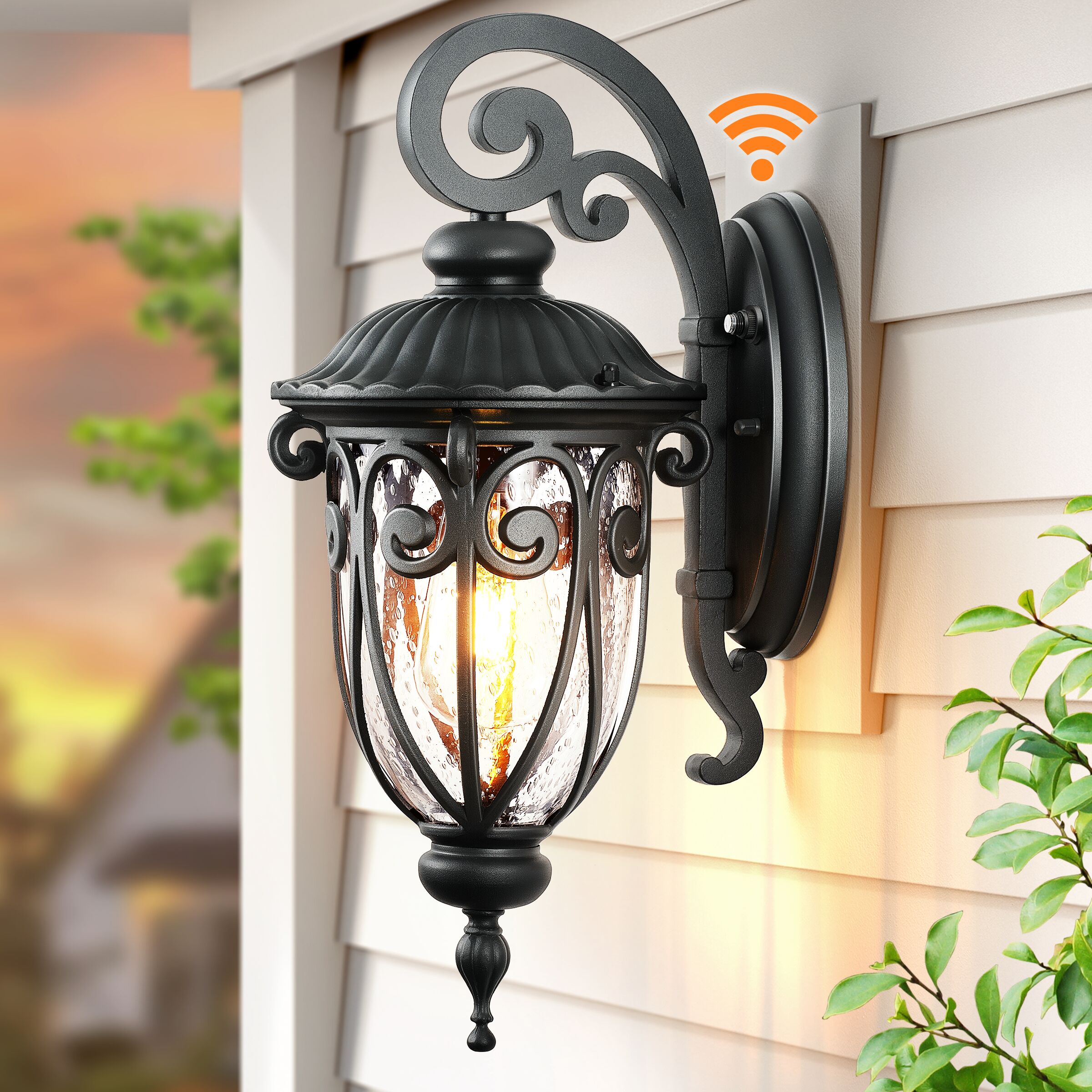 VIANIS - 1-Light 18-in H Matte Black Hardwired Dusk to Dawn Outdoor Wall Light