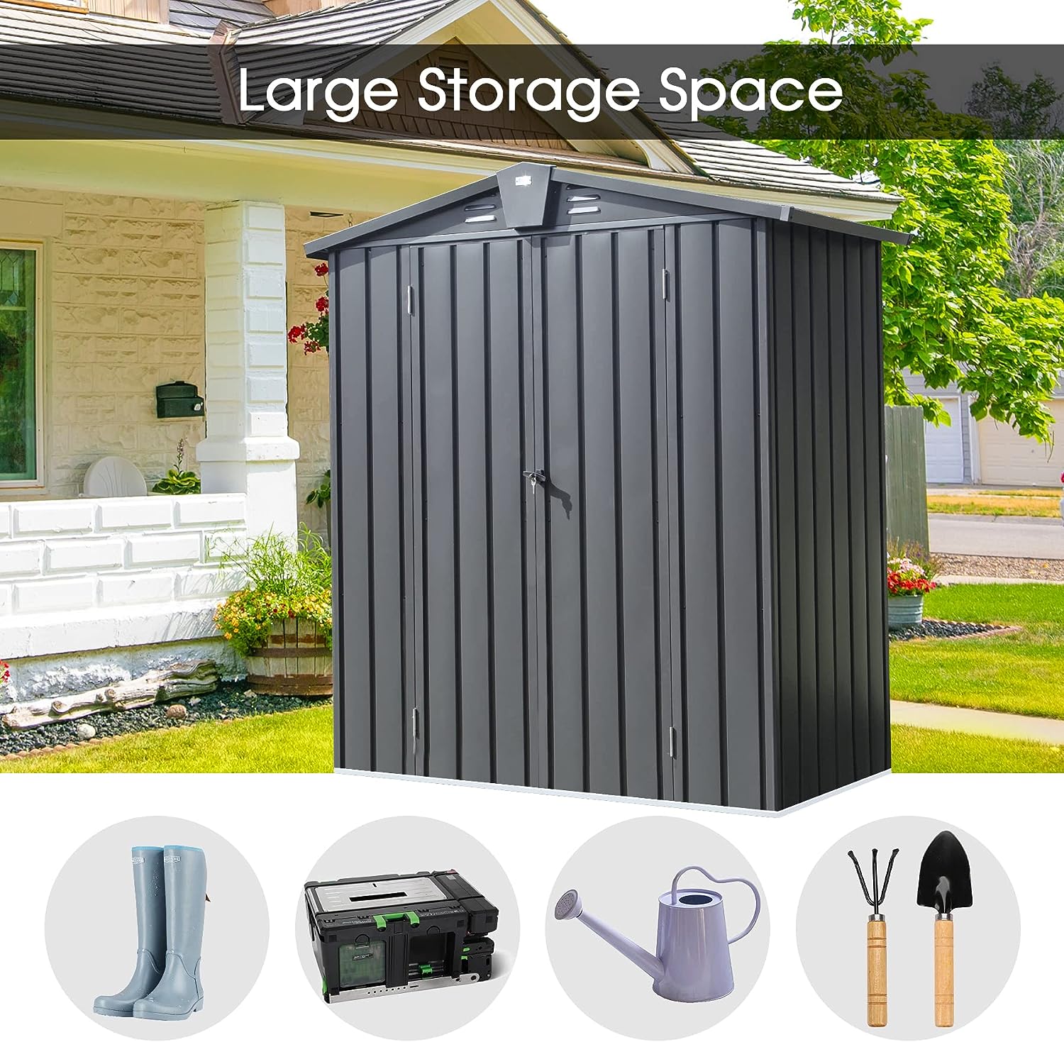 Runesay Outdoor Lockable Garden Tool Storage 3-ft x 6-ft Storage Shed ...