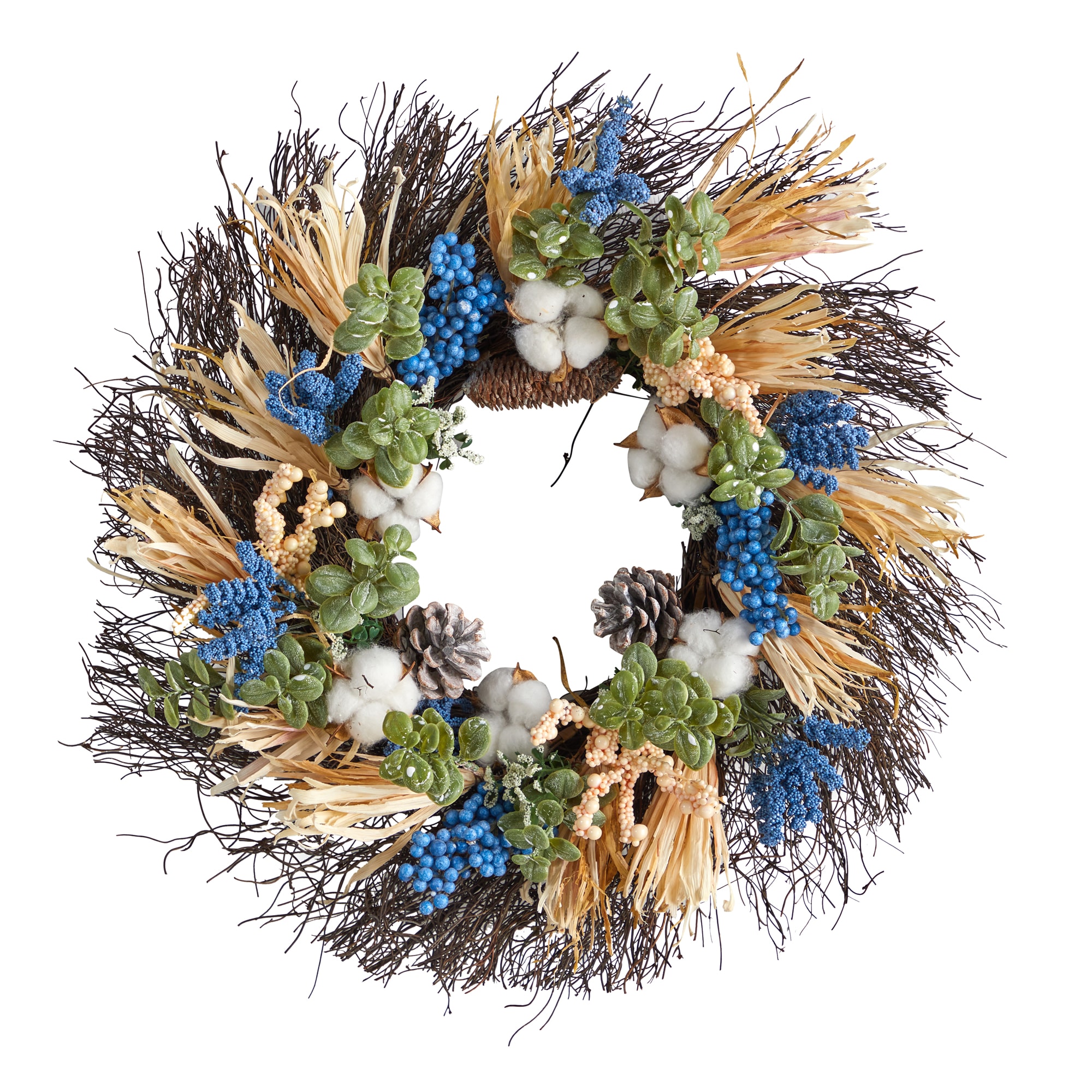 Nearly Natural 1.8-ft 22-in Harvest Artificial Wreath in the Fall ...