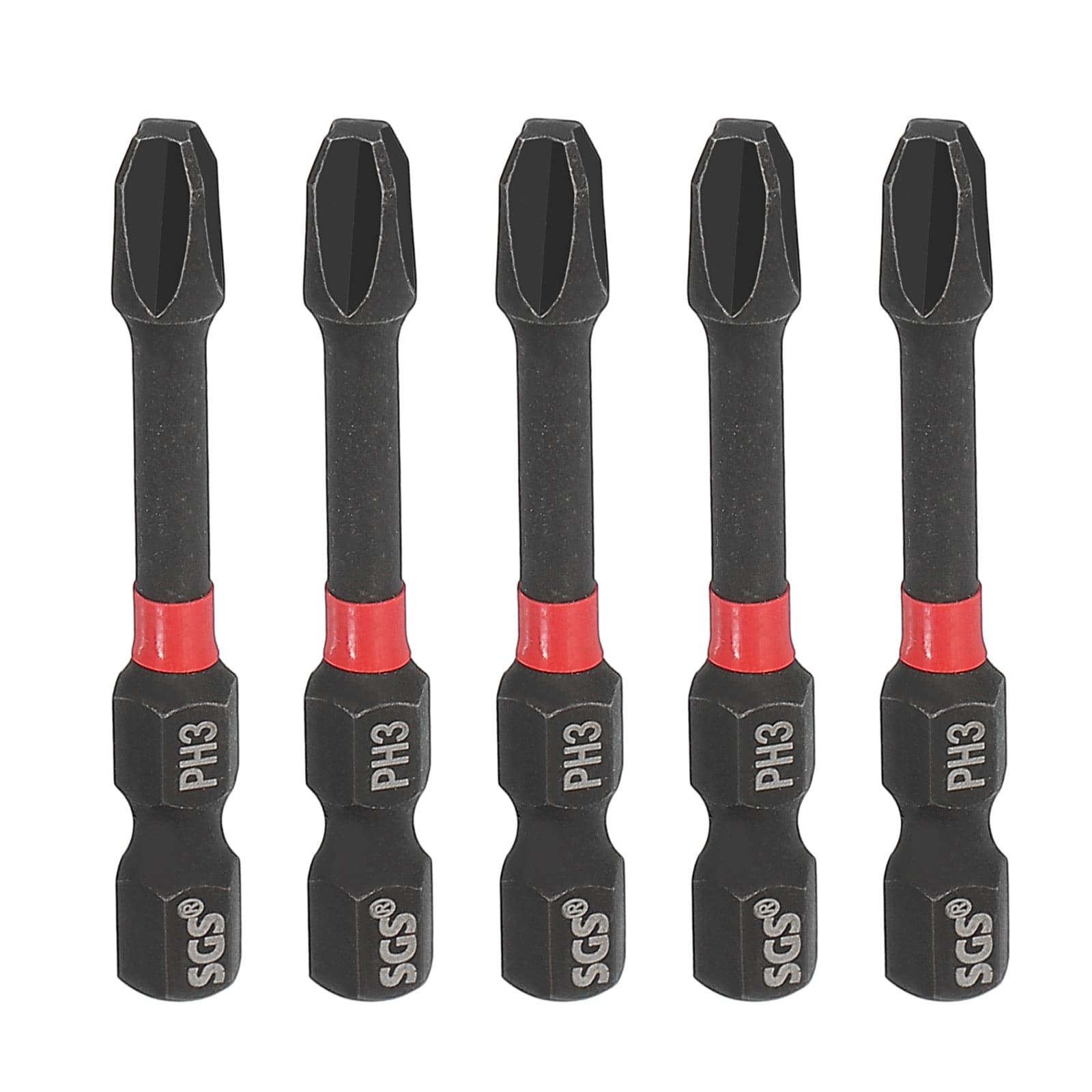 Harfington 5pcs #3 Phillips Impact Screwdriver Bit PH3 1/4 Inch Hex Shank 2 Inch (50mm) Long Magnetic Cross Head Drill Bits S2 Steel Industrial Screw Driver for Impact Power Drivers Black/Red #S26030900UX3164