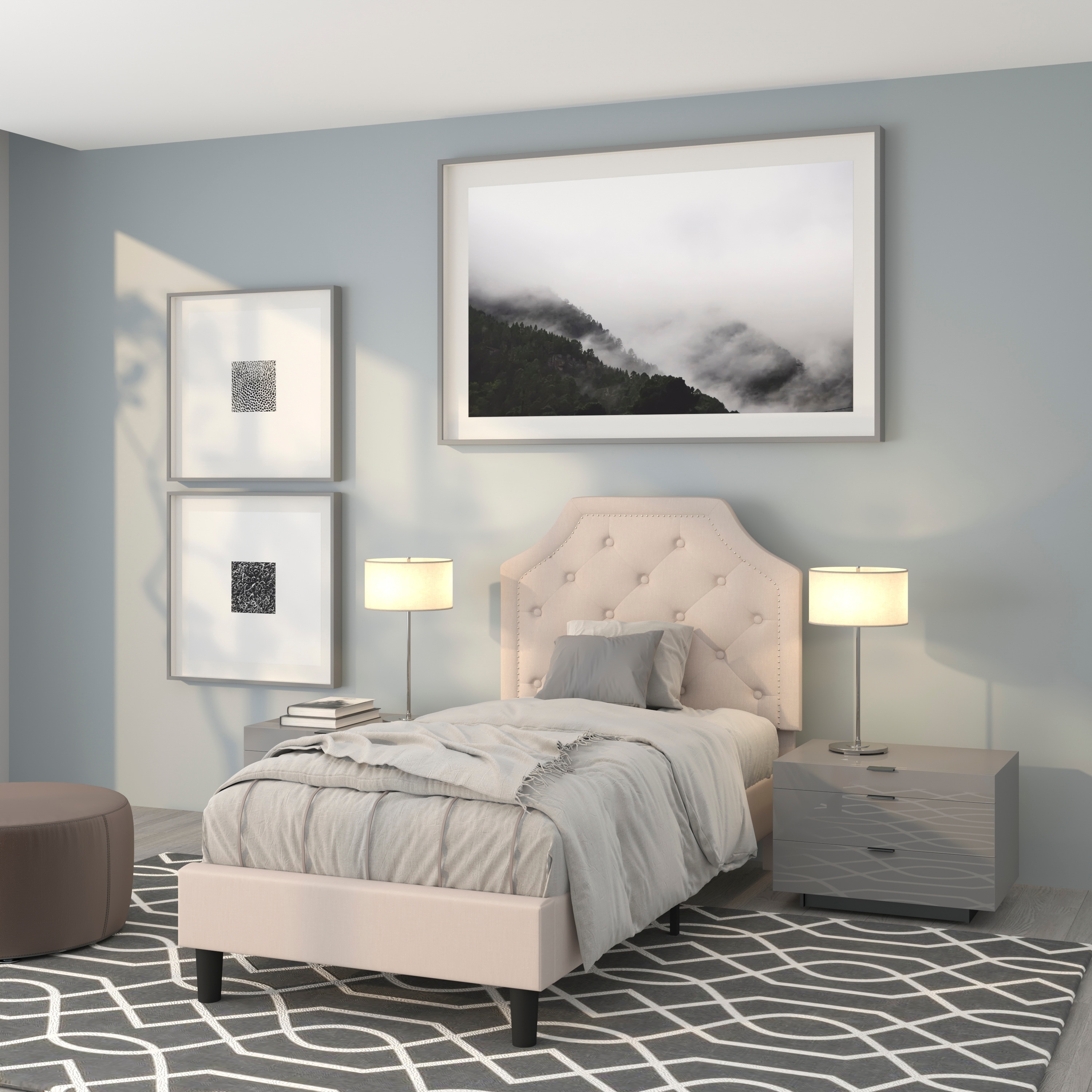 Flash Furniture 889142227250 Brighton Beige Twin Upholstered Platform Bed