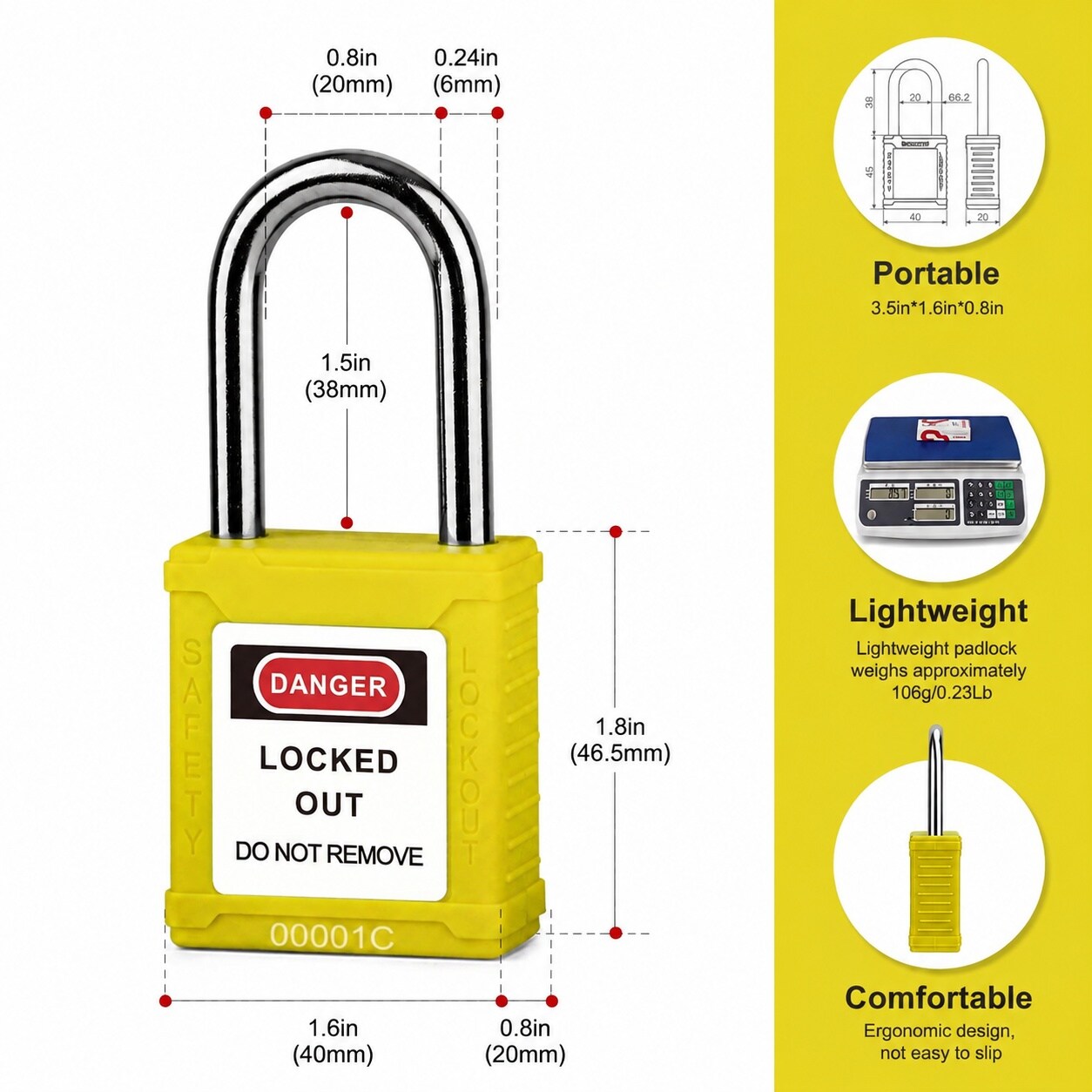 DYRCJ Lockout Tagout Padlocks 12 pack Yellow OSHA Safety Locks Keyed ...