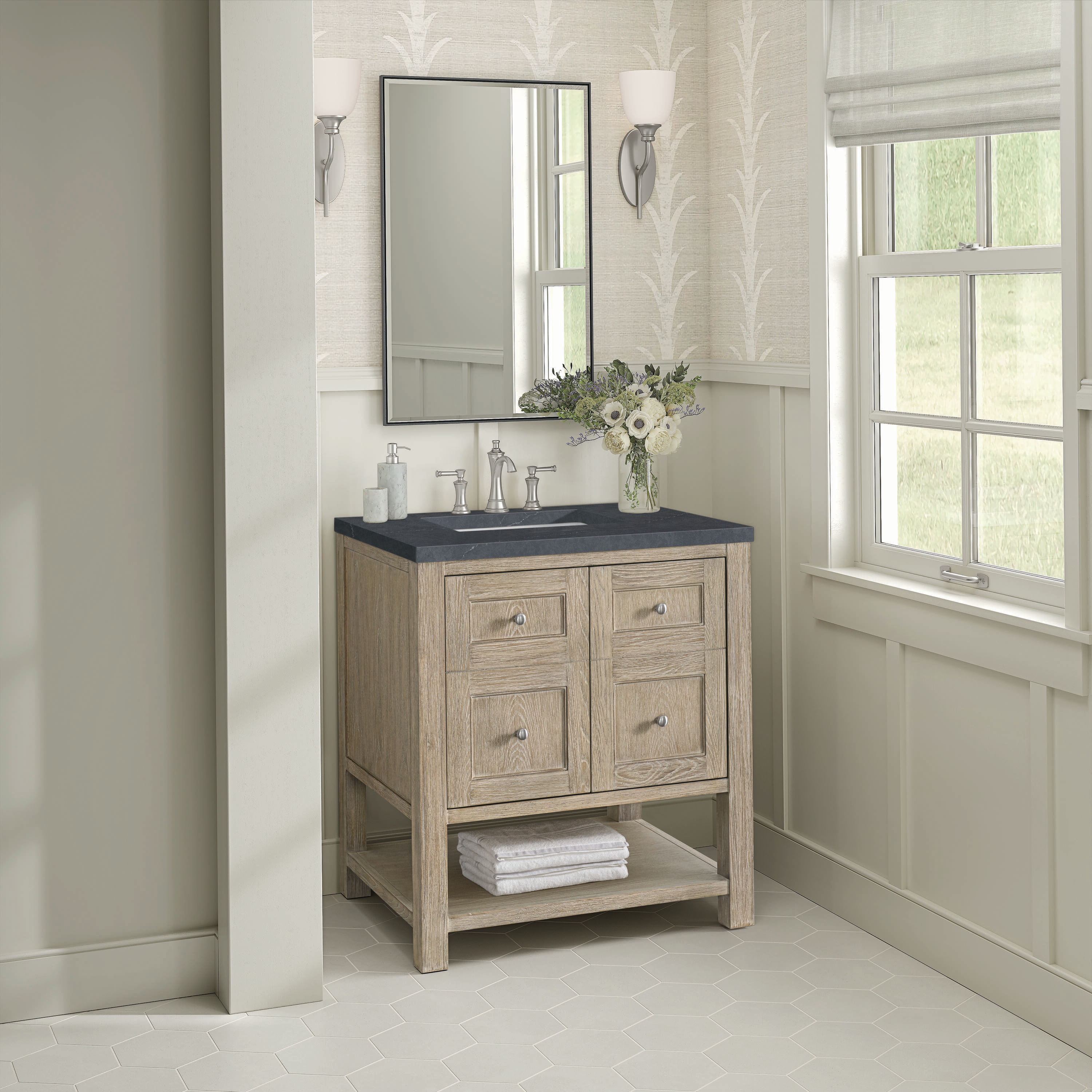 Breckenridge 30" Whitewashed Oak Single Vanity with Charcoal Soapstone Top