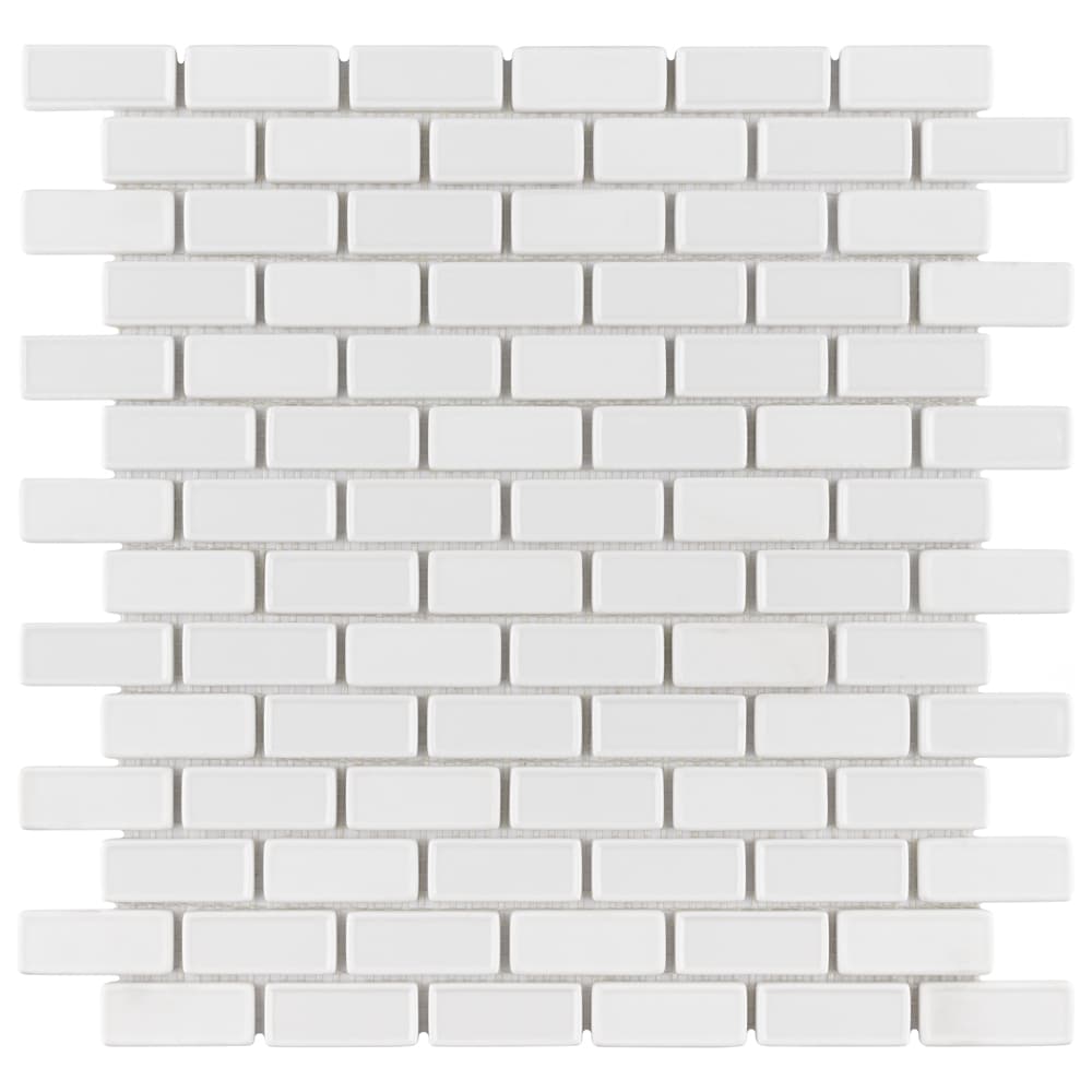 Affinity Tile S1FASERSWT Sample- Expressions Recessed Subway White 7-in x 7-in Multi-finish Glass Patterned Floor and Wall Tile