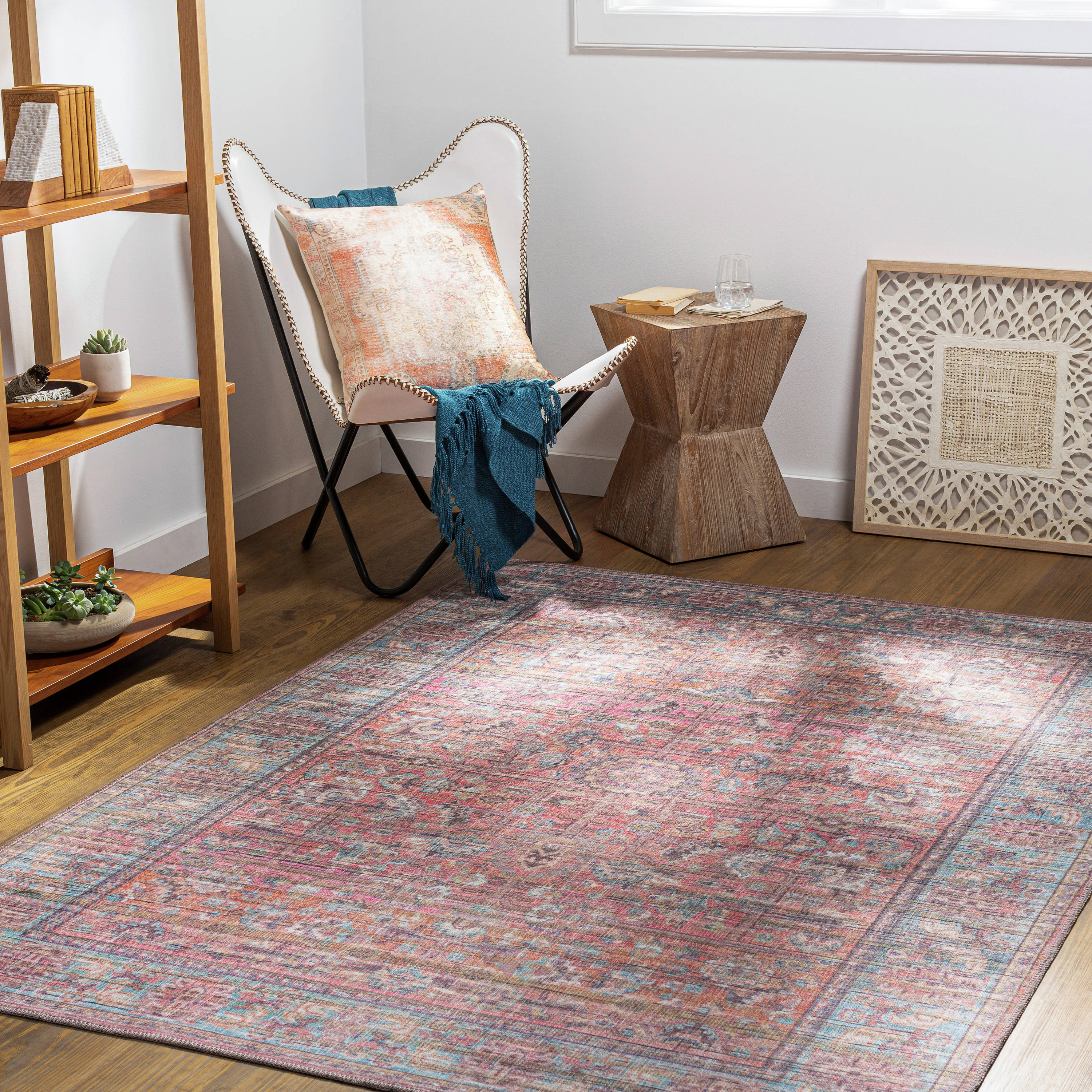 Livabliss COB2302-5373 Cobb 5 X 7 (ft) Pink/Light Blue Indoor Medallion Oriental Machine Washable Area Rug