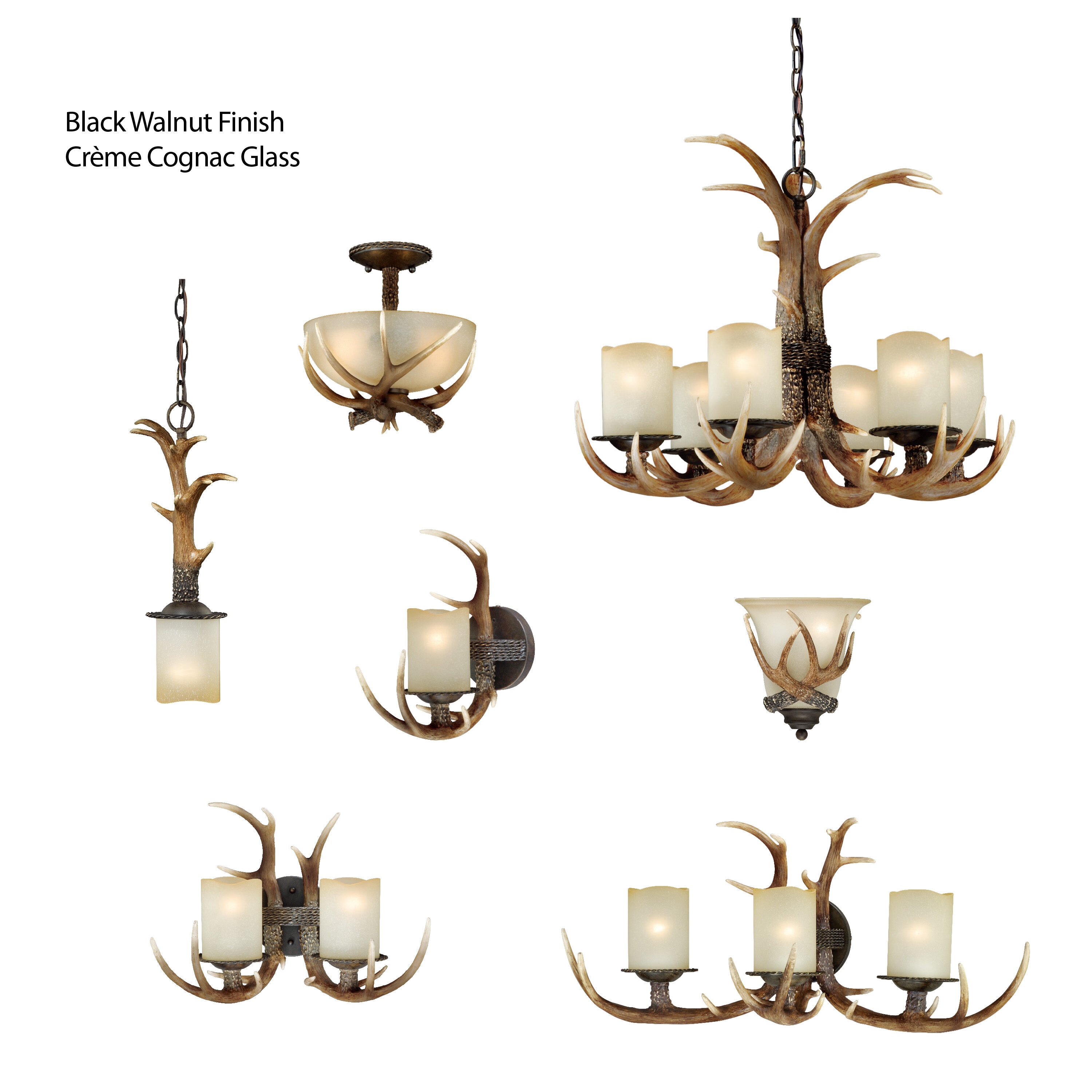 Rustic Antler-Inspired 6-Light Chandelier in Creme Cognac and Black Walnut