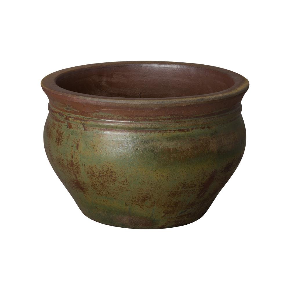  12033GW-3 Round 18.0-in W Large Green Ceramic Planter with Drainage Holes