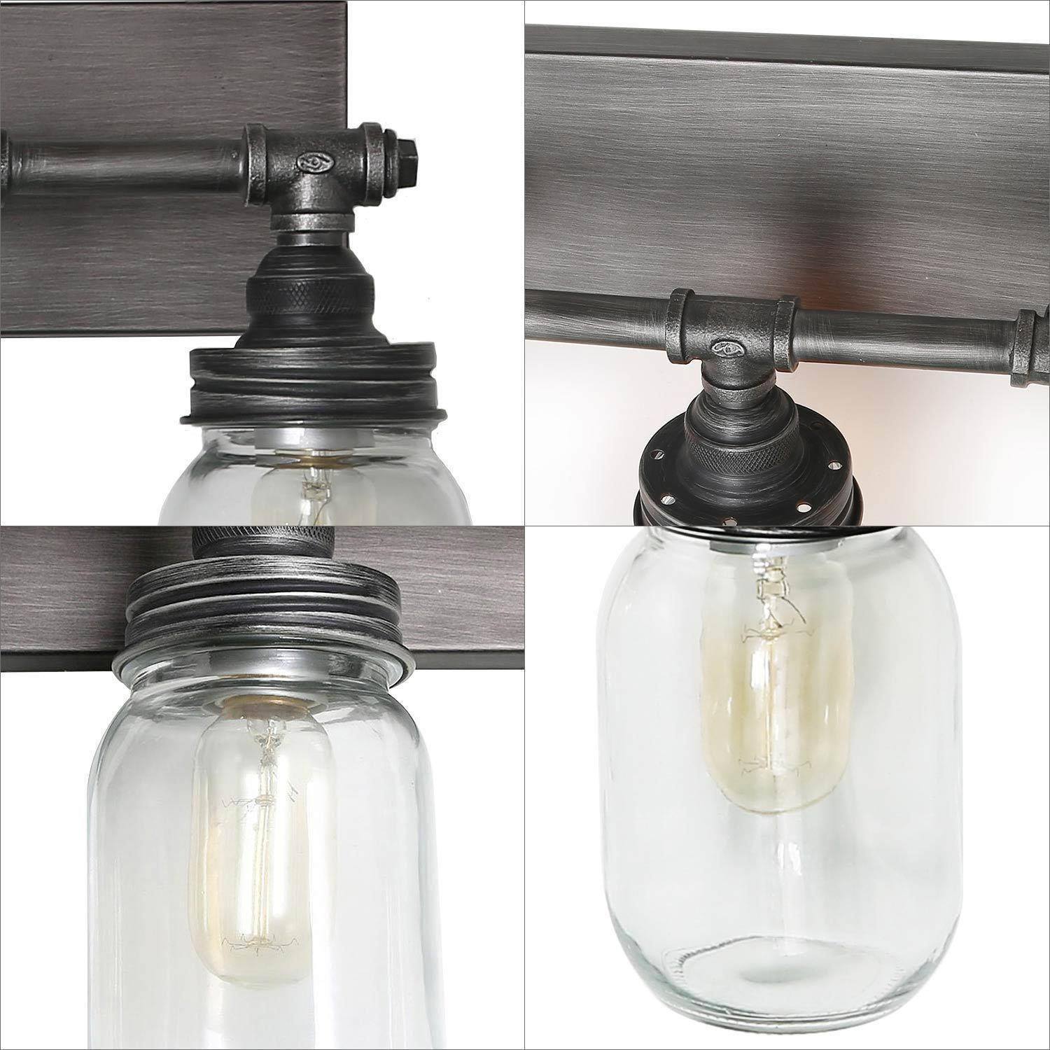 Pewter & Black 24'' Industrial Mason Jar Vanity Light