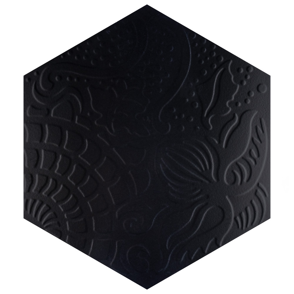 Affinity Tile S1FCD19GBX Sample - Gaudi Grand Hex Black 10-in x 11-in Matte Porcelain Hexagon Floor and Wall Tile