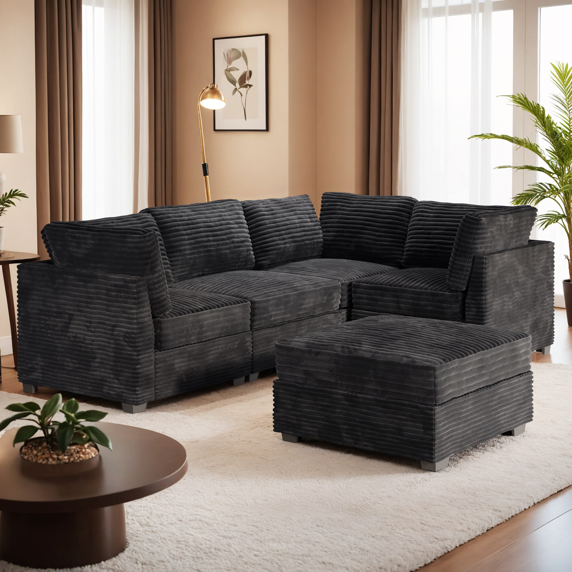 Ovios - 98.04-in W Modern Black Sectional