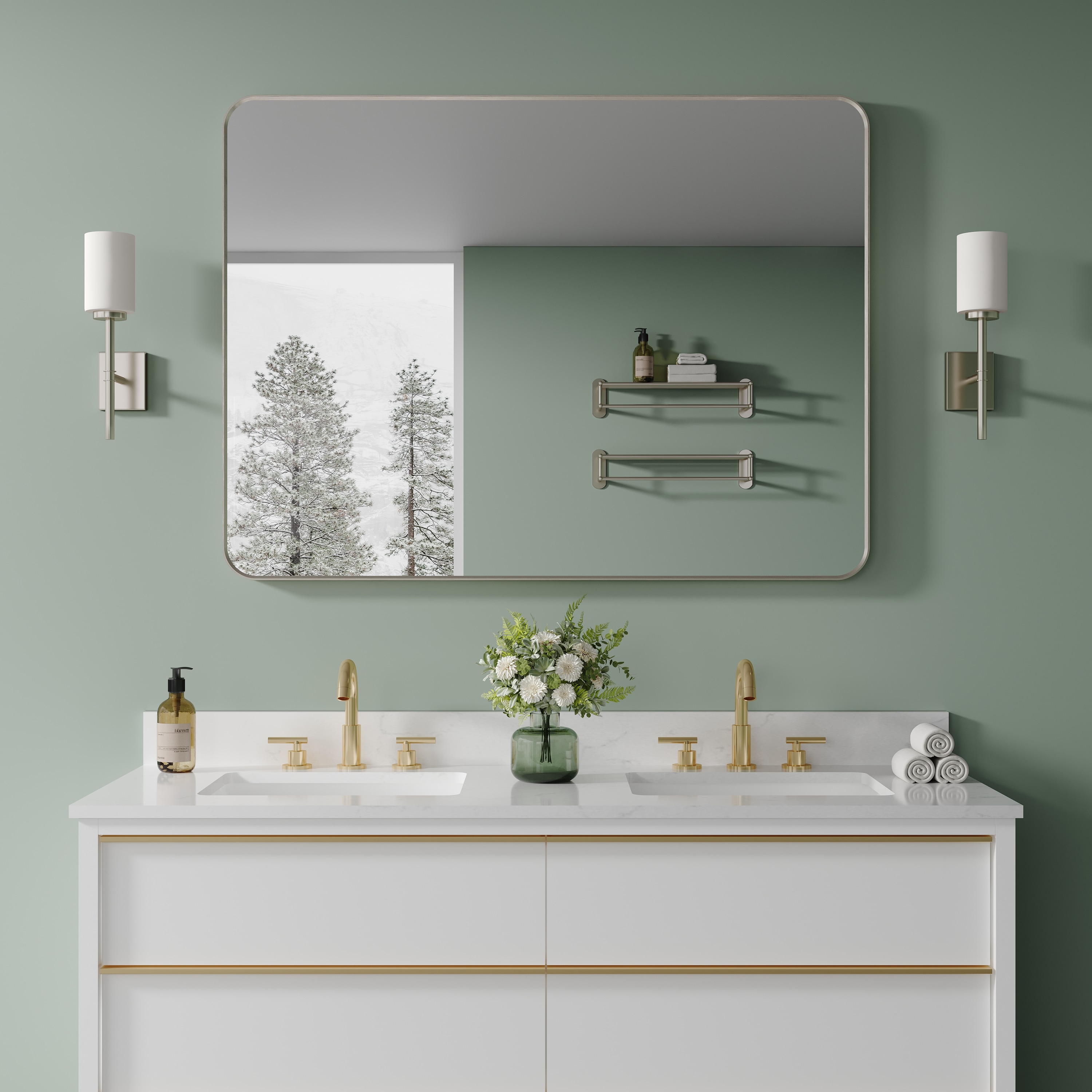 Forclover HBV-AO2068 mirror 48-in W x 36-in H Rectangle Brushed Nicke Framed Wall Mirror
