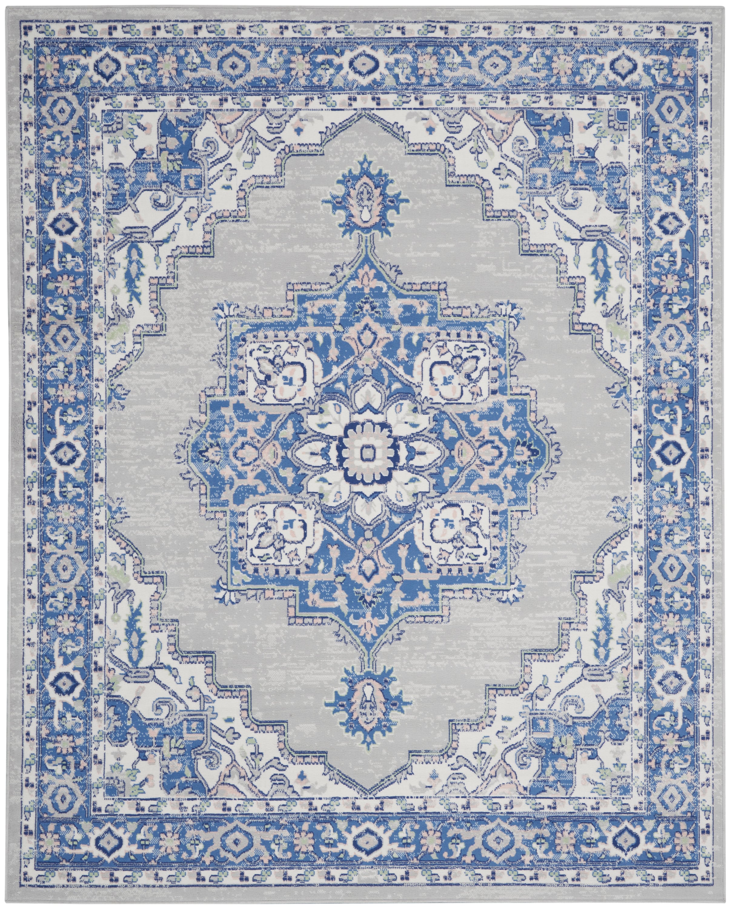 Nourison 99446831477 Whimsicle 7 x 10 (ft) Loomed Polypropylene Grey Blue Rectangular Indoor Medallion Area rug