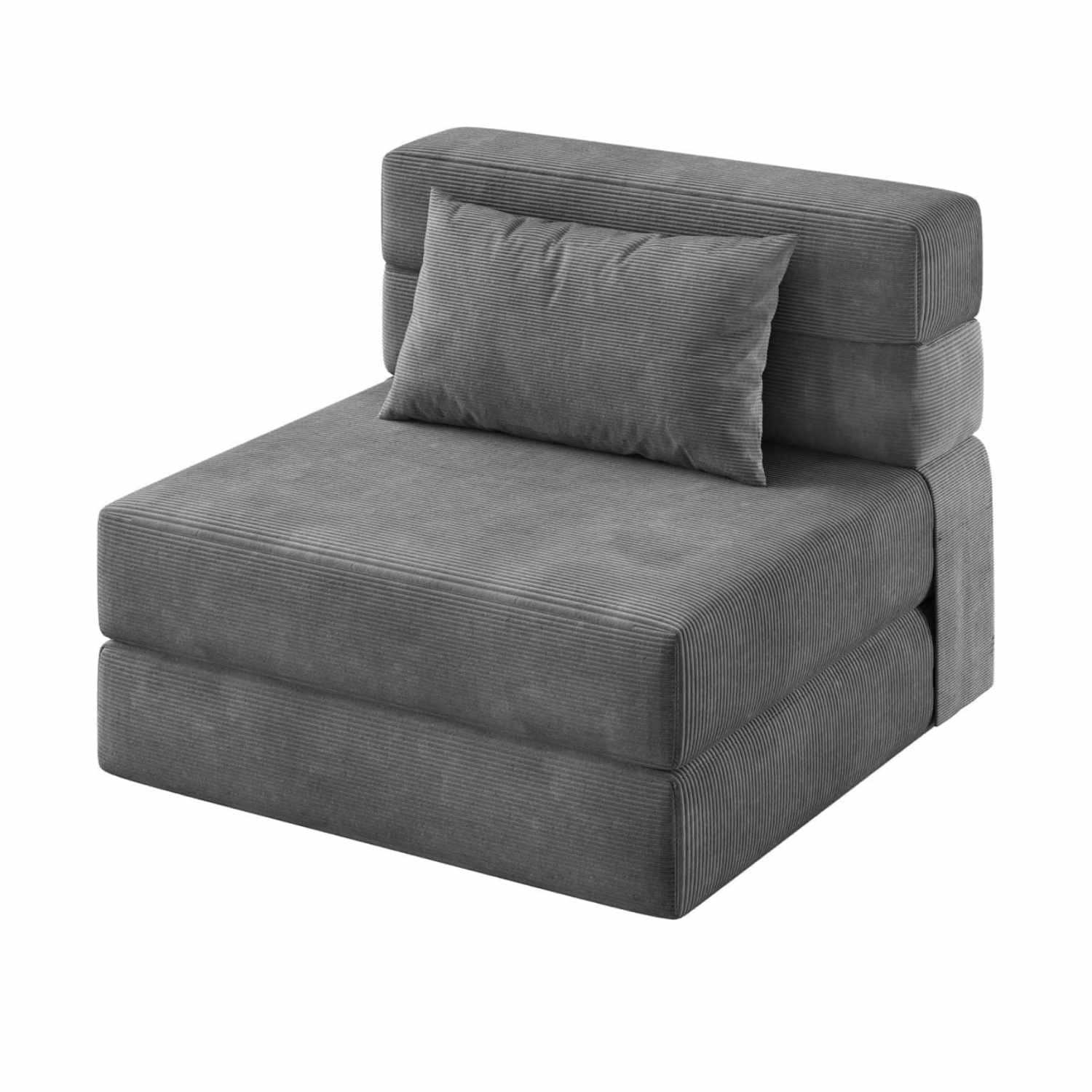 Qeetex HQSYTLYF0988 4-In-1 Convertible Sofa Bed And Sleeper Chair 73 Inch Convertible Loveseat With Pillows Dark Gray