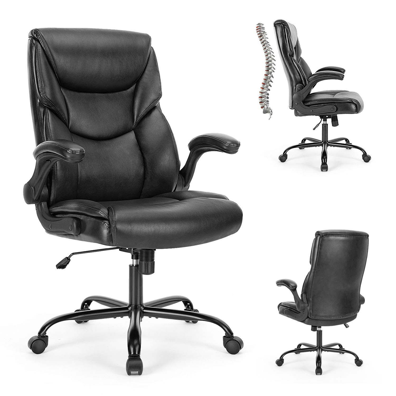 Sumyeg HFCM-W39523540 Ergonomic Home Office Chair Black Contemporary Ergonomic Adjustable Height Swivel Faux Leather Desk Chair