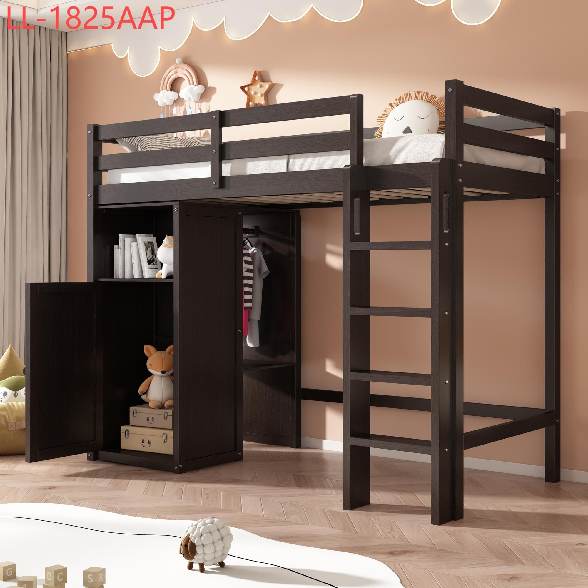 Yiekholo LL-1825AAP Espresso Twin loft Bunk Bed