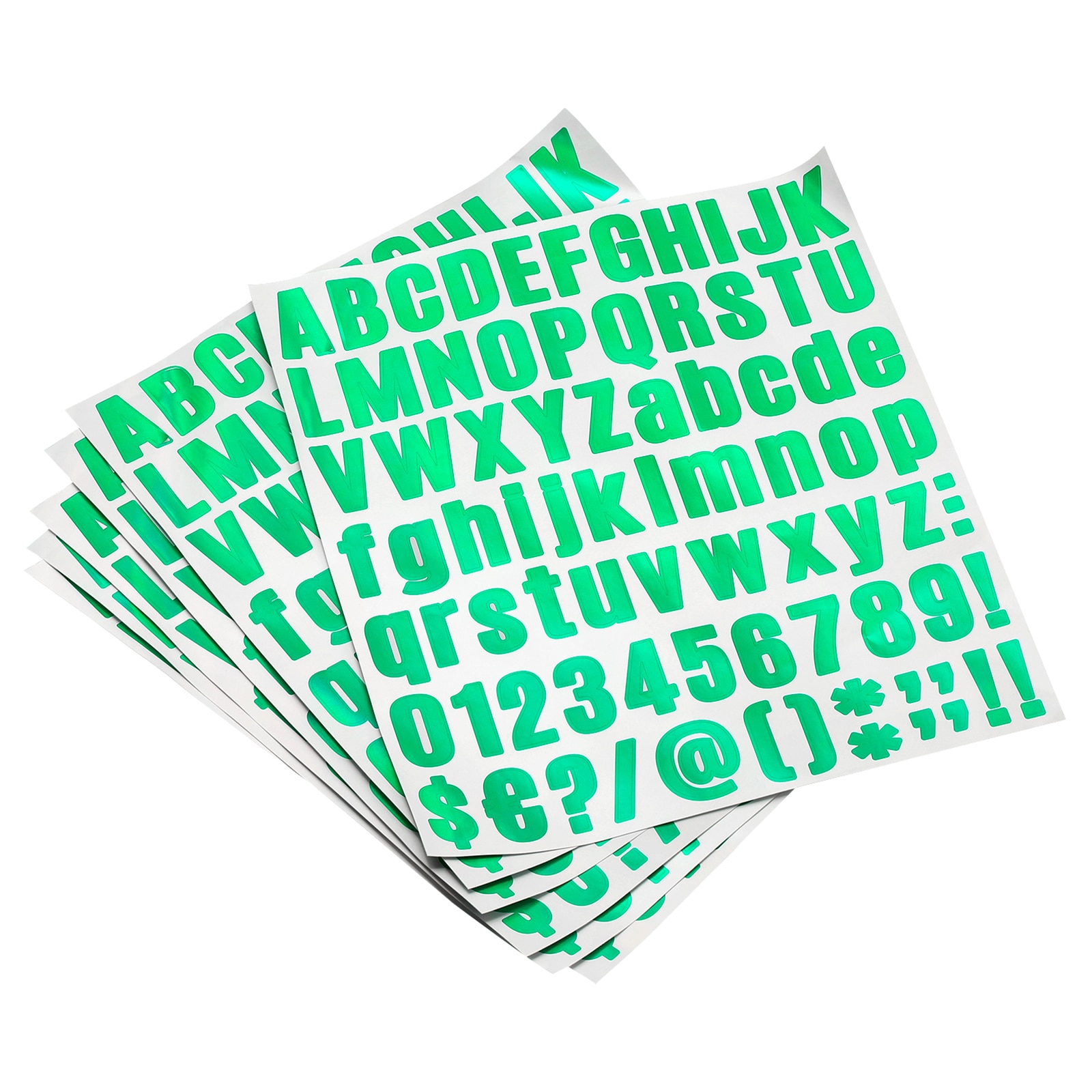 PATIKIL 6 Sheets Letter Alphabet Number Stickers Glitter Green 1-Inch Reflective Labels Self Adhesive Vinyl Sticker for Classroom Organization Sign Door Address 81 Count/Sheet