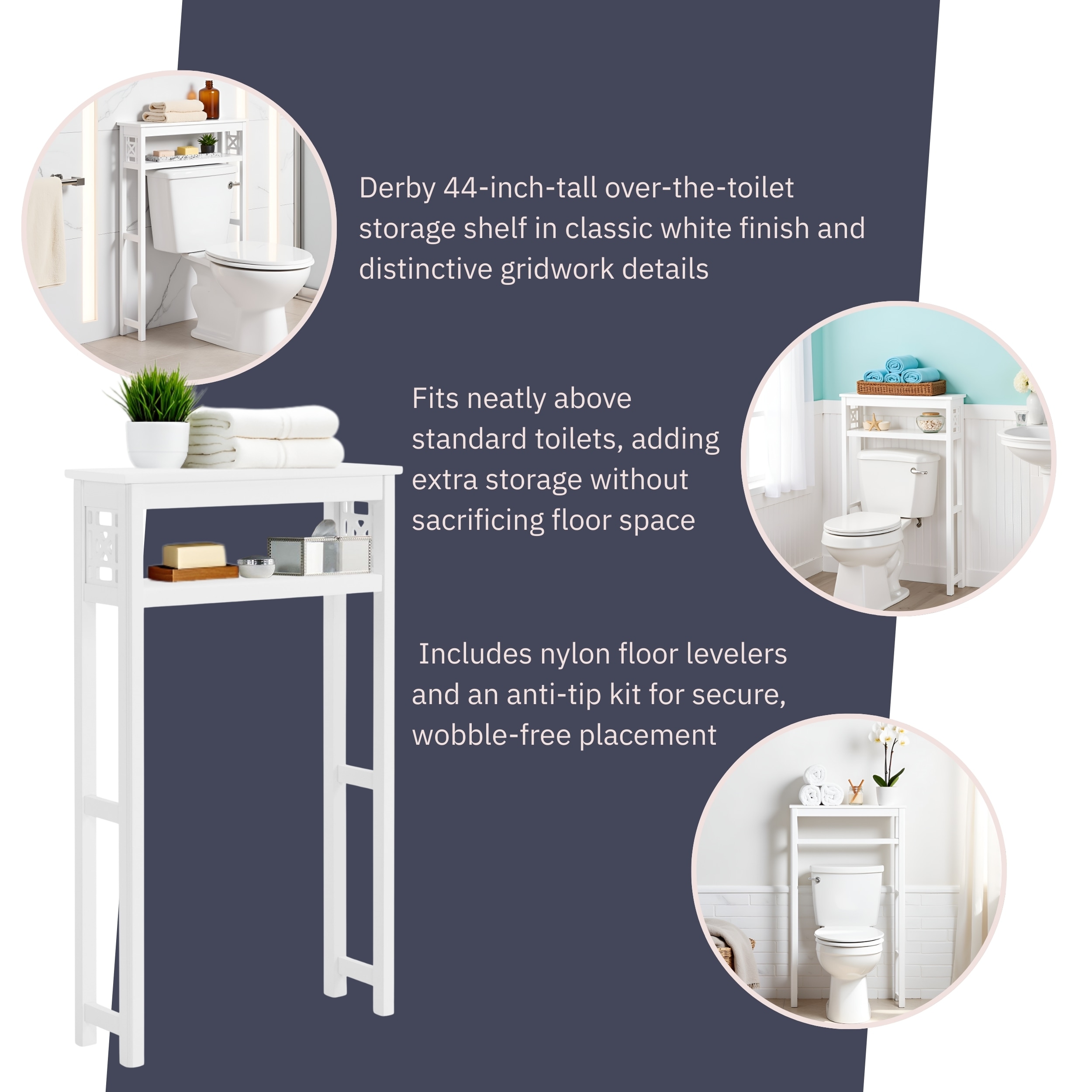 Alaterre Furniture ANDE73WH Bathroom-Shelves - View #3