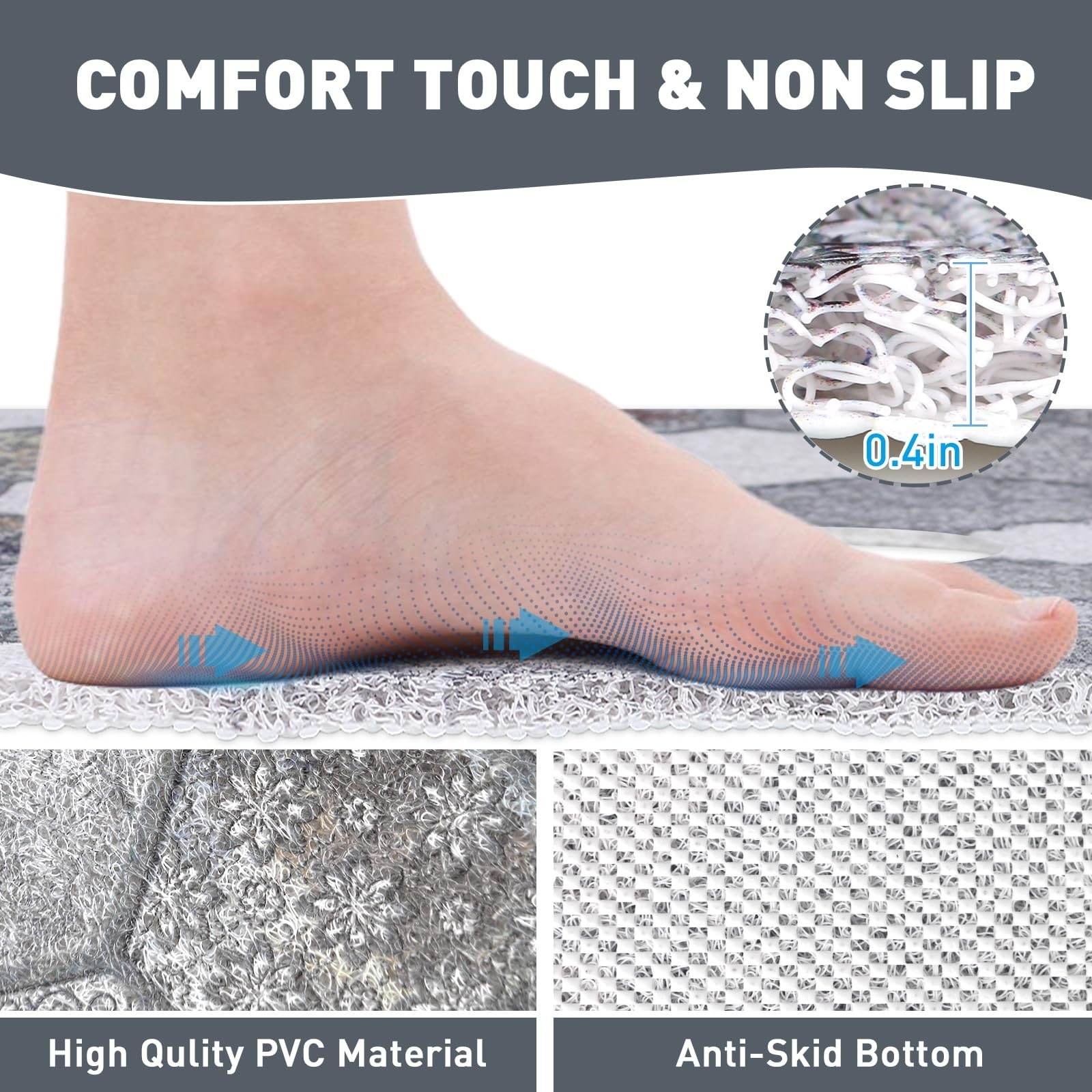 Etokfoks  square non slip shower mat 24 x 24 inch soft loofah style shower stall grip pad with center drain hole lattice base