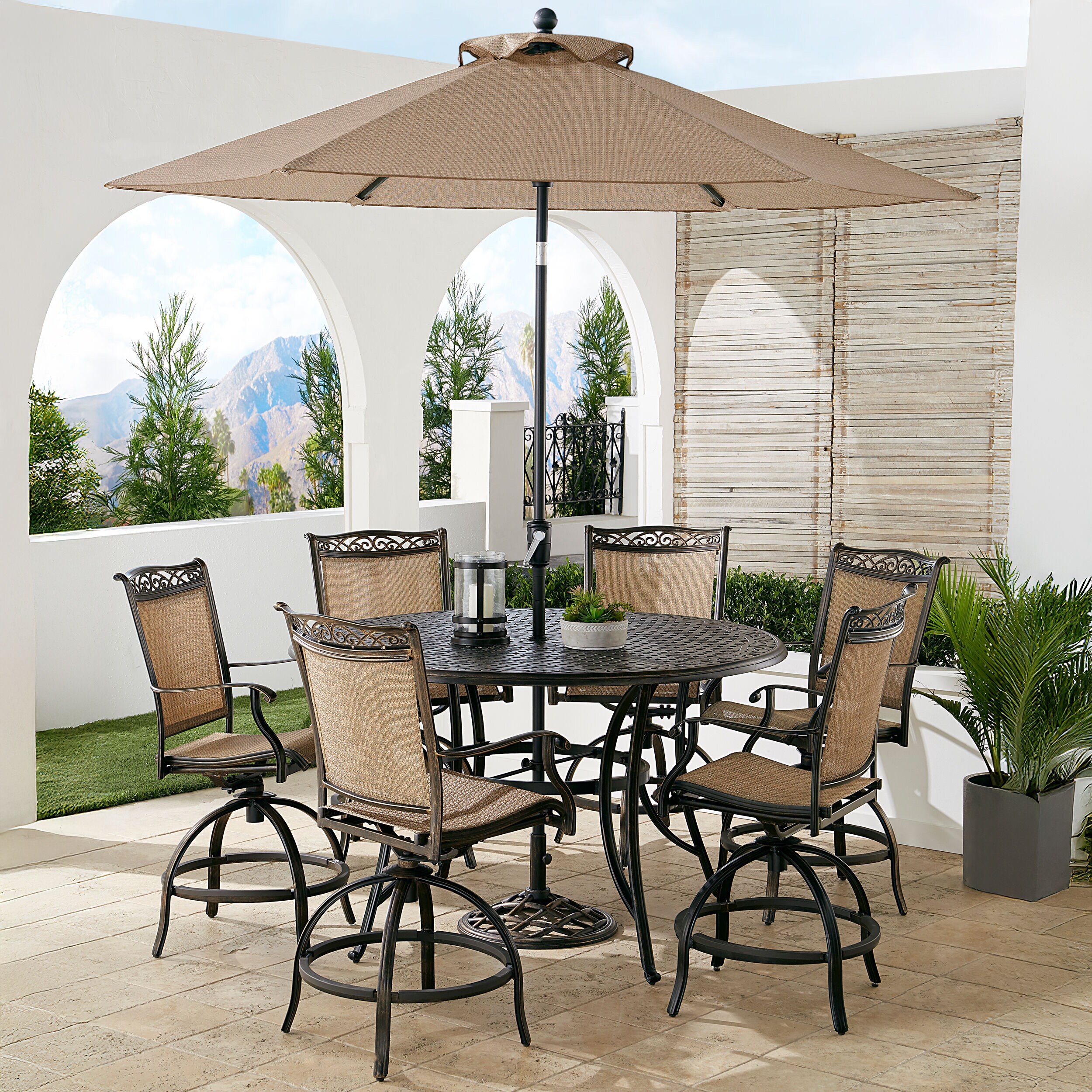 Hanover FNTDN7PCPBRC-SU 7-Piece Tan Wicker Patio Dining Set