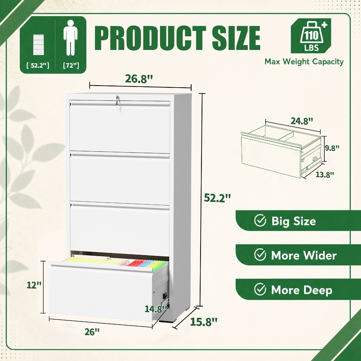 Ropilly white metal filing cabinet 4 drawer lateral locking file ...