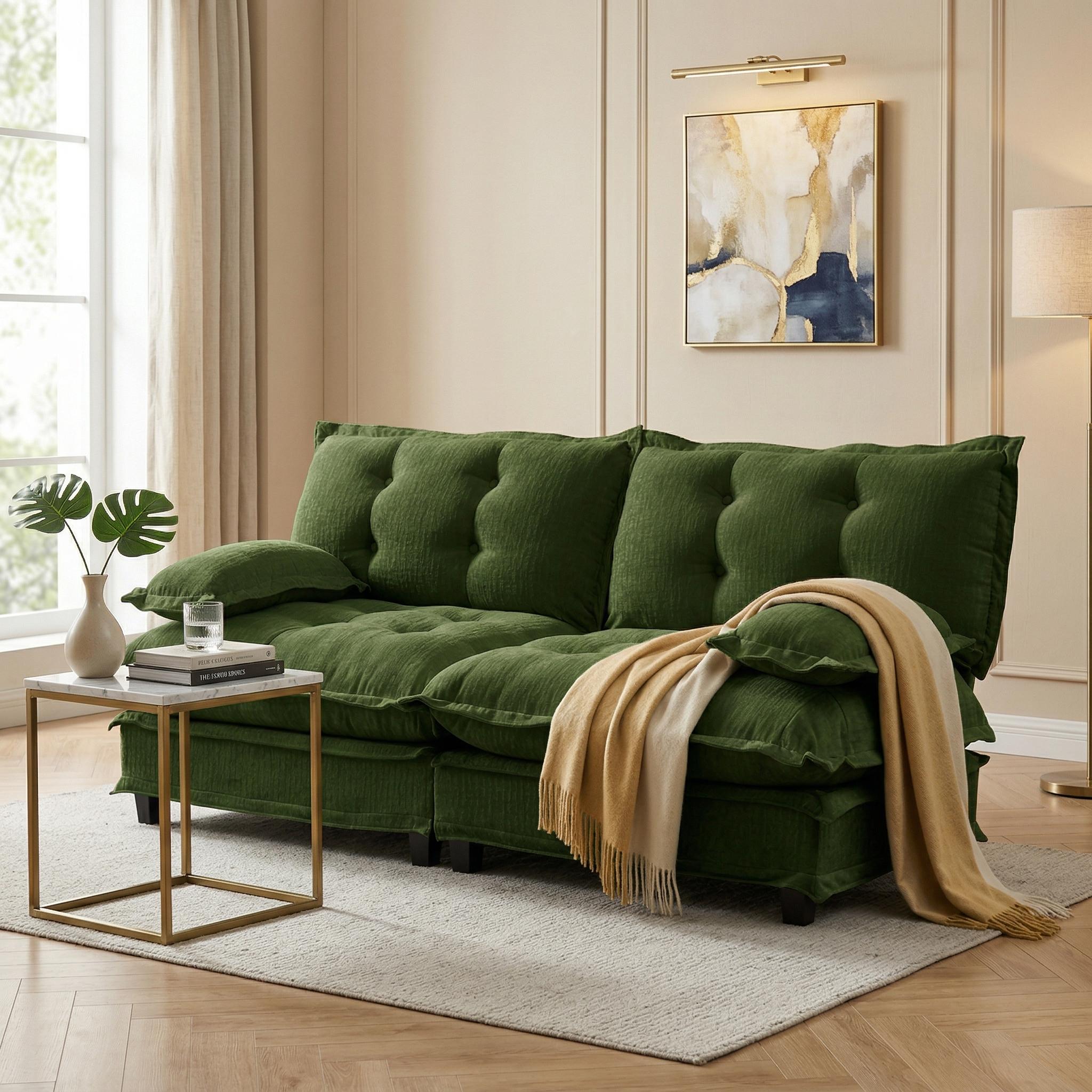 Homy Casa - CHILL 77 in W Green Modular Sectional Sofa 2 Seater Deep Seat Loveseat for Living Roo...
