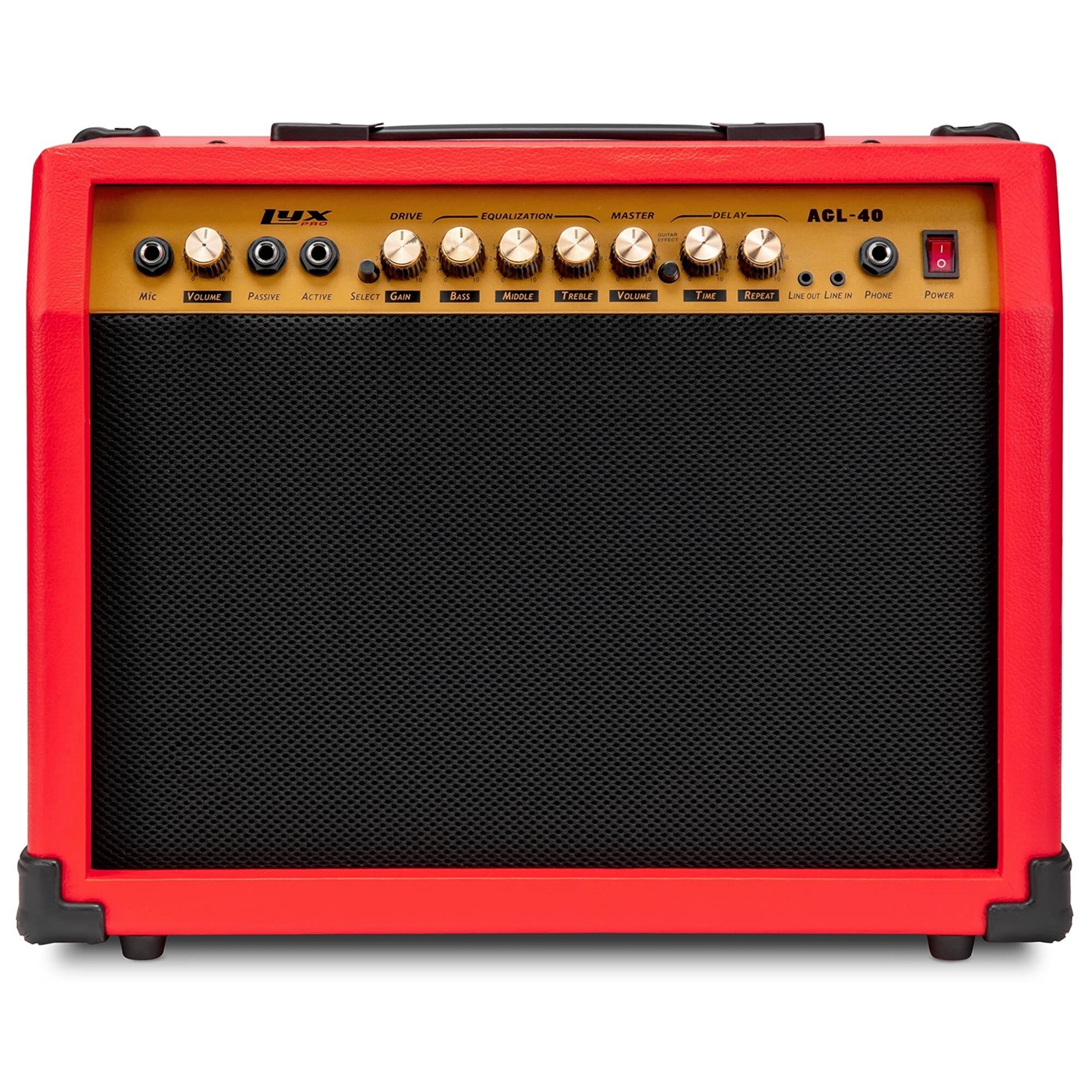 LyxPro Electric Guitar Amp - 40 Watt Guitar Amplifier with Aux - Headphone Jack and More Rubber in Red | LYXAGL40R