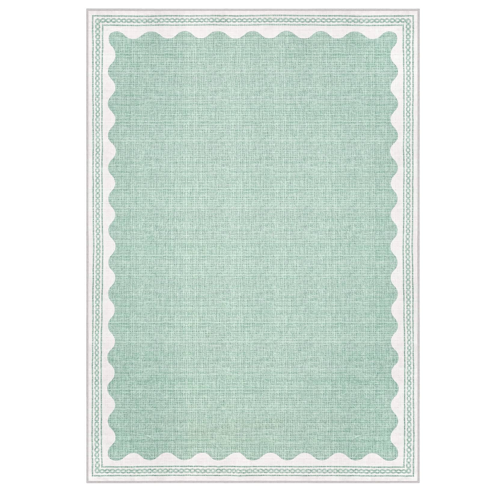 Qeetex SUNNY-PHO-33GFAPRD 8 x 10 ft Polyester Green Rectangular Indoor Bedroom Living Room Scalloped Modern Machine Washable Area Rug