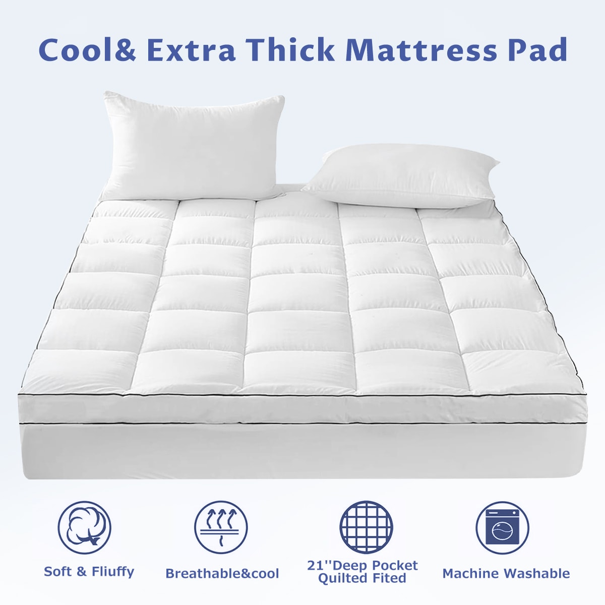 JEAREY JE-FGLG-WH-T 800 GSM Mattress Topper 18-in D Polyester Twin Hypoallergenic Mattress topper