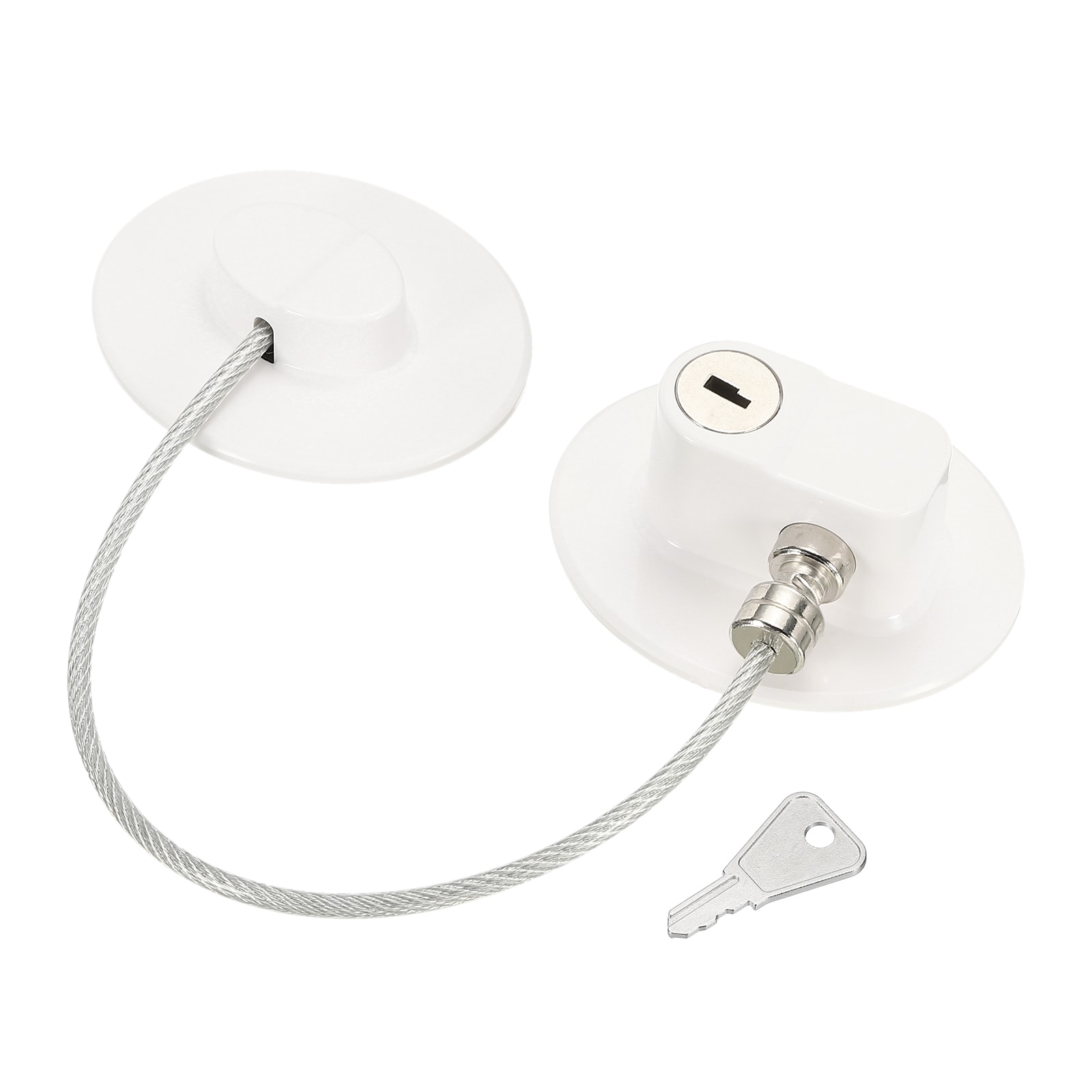 Unique Bargains Security Fridge Lock Keyed Oval 170mm String Long 257mm Long 60x50mm for Kitchen Appliance Furniture Window Sliding Closet Drawer with Strong Adhesion White #S25093000UX6515