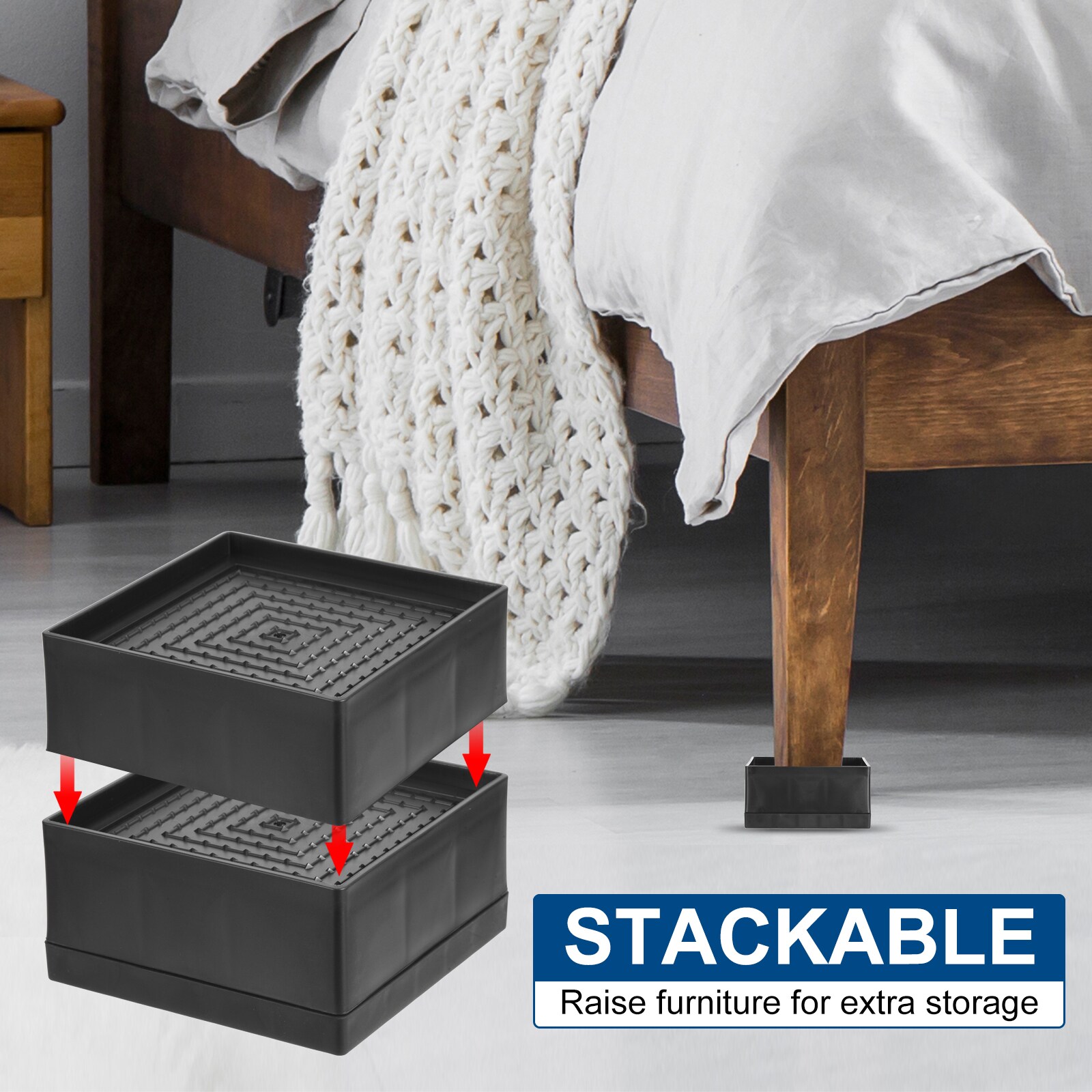 Unique Bargains 4pcs Bed Risers 3.7-Inch Furniture Risers Square ...