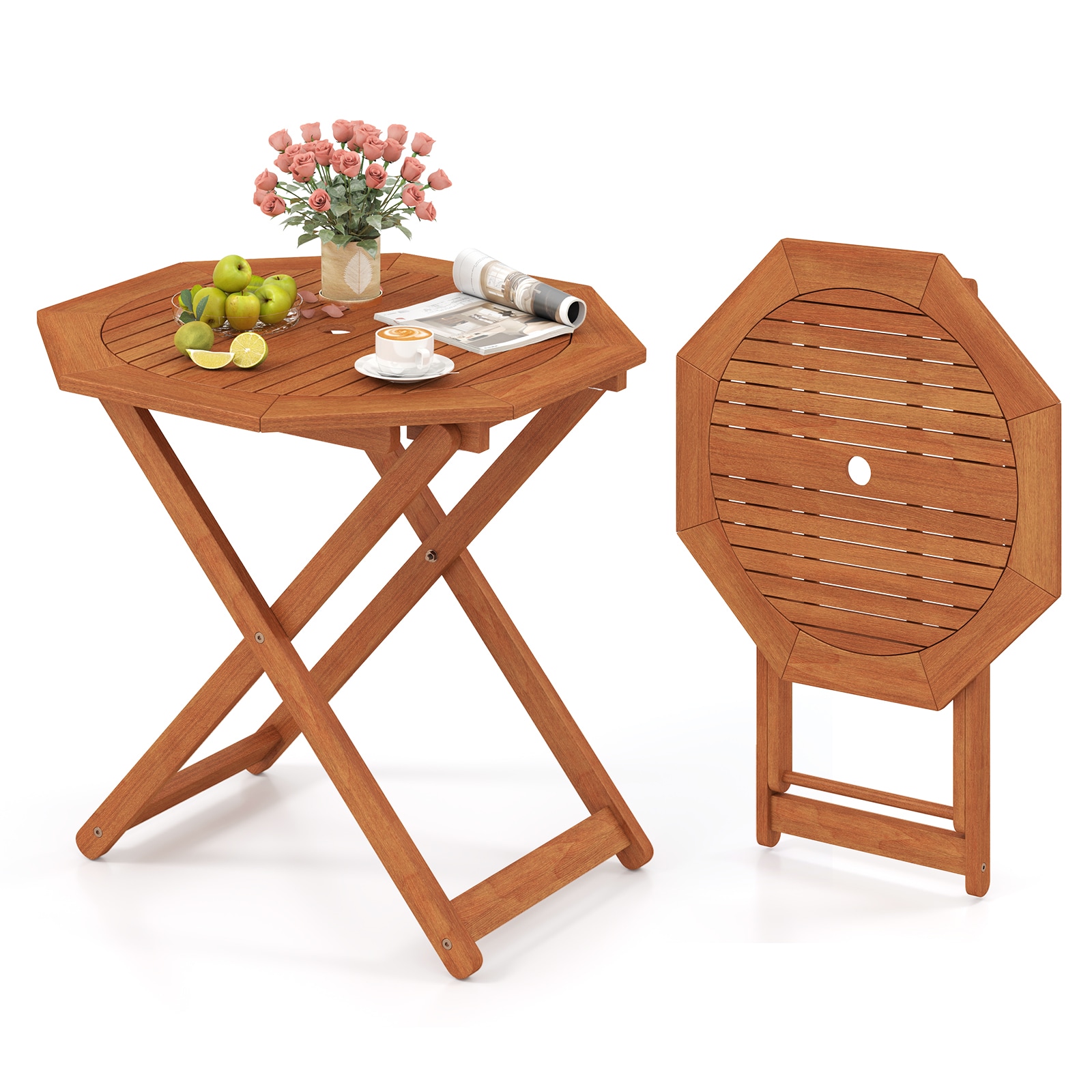 Volenca 32-in Octagon Folding Patio Table with 2-in Umbrella Hole and X-Frame 220-lb Capacity