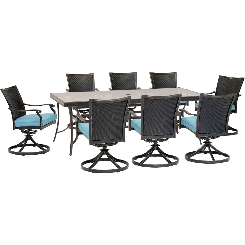 Hanover TRADDNWB9PCSWG-BLU Traditions 9-Piece Bronze Patio Dining Set with Blue Cushions