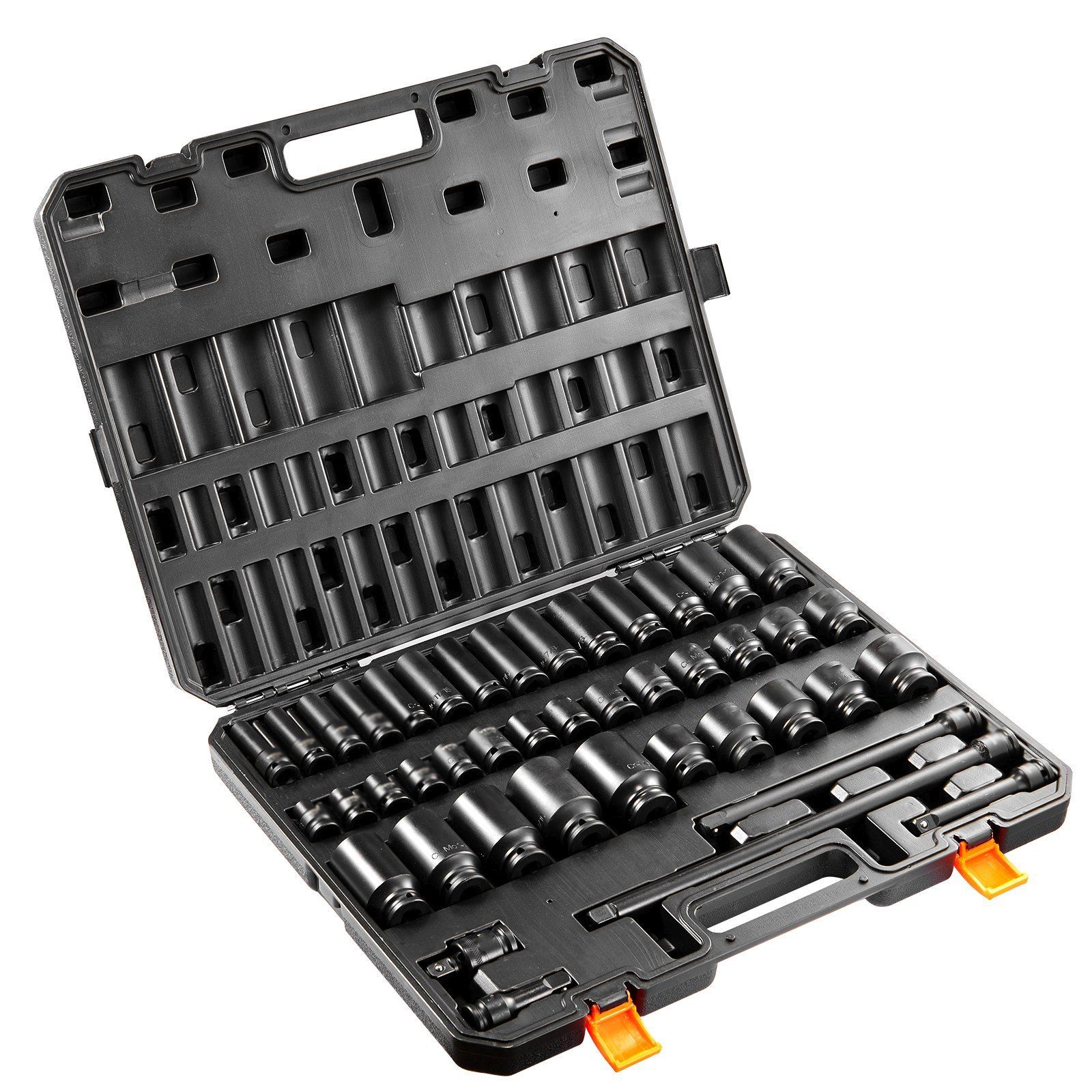 Slickblue 43-Piece SAE 1/2-in Drive 3/8 to 1-1/2-in 6-Point Deep Shallow Impact Socket Set and Extension Bars with Storage Box for Automotive Repair