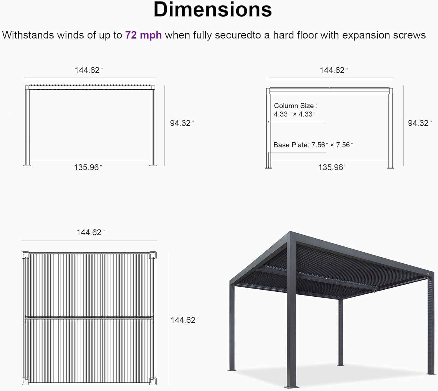 PURPLE LEAF LS04BYXF1212-GY Pergolas-2 - View #11