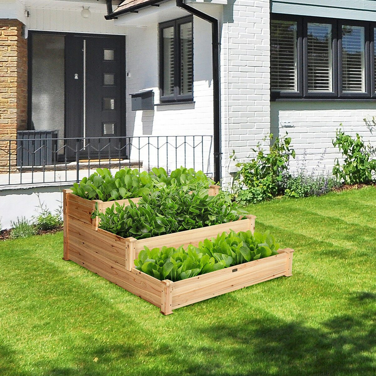 Costway  3 Tier Wooden Raised Garden Bed Planter Kit Outdoor Grow Flower Vegetables