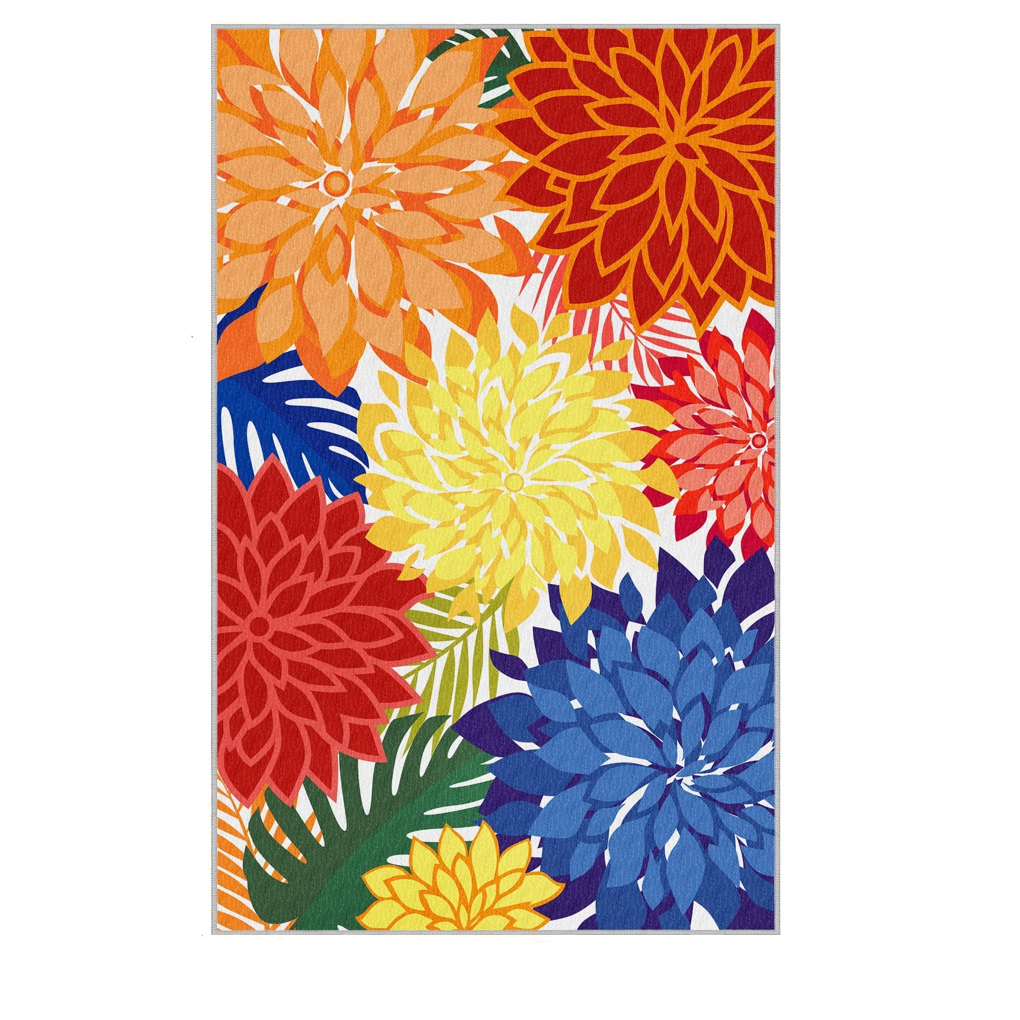 Etokfoks  Multicolored Washable 5 ft x 8 ft Tropical Floral Chenille Flatweave Outdoor Area Rug Rectangular Patio Carpet